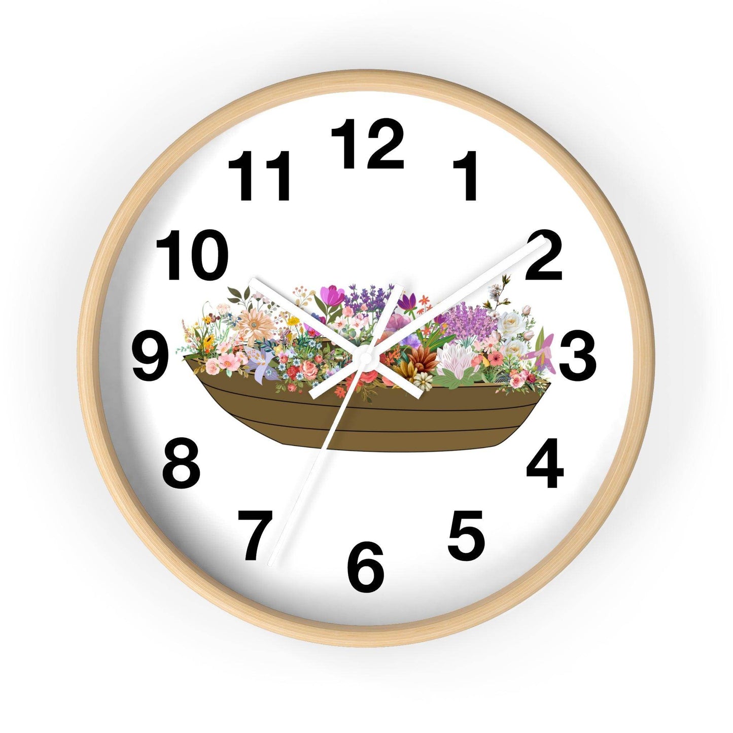 Boat Flower Wall Clock Floral Wall Clock Home Decor Gift House Warming gift - Unique Gift Farmhouse Clocks For Wall Living Room Bedroom - Giftsmojo