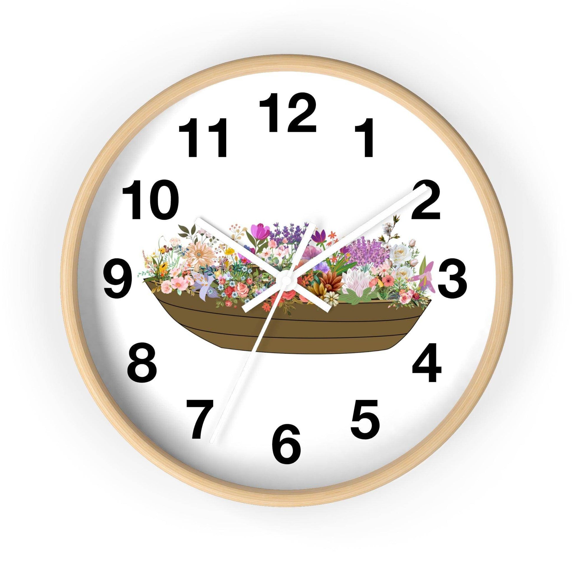 Boat Flower Wall Clock Floral Wall Clock Home Decor Gift House Warming gift - Unique Gift Farmhouse Clocks For Wall Living Room Bedroom - Giftsmojo
