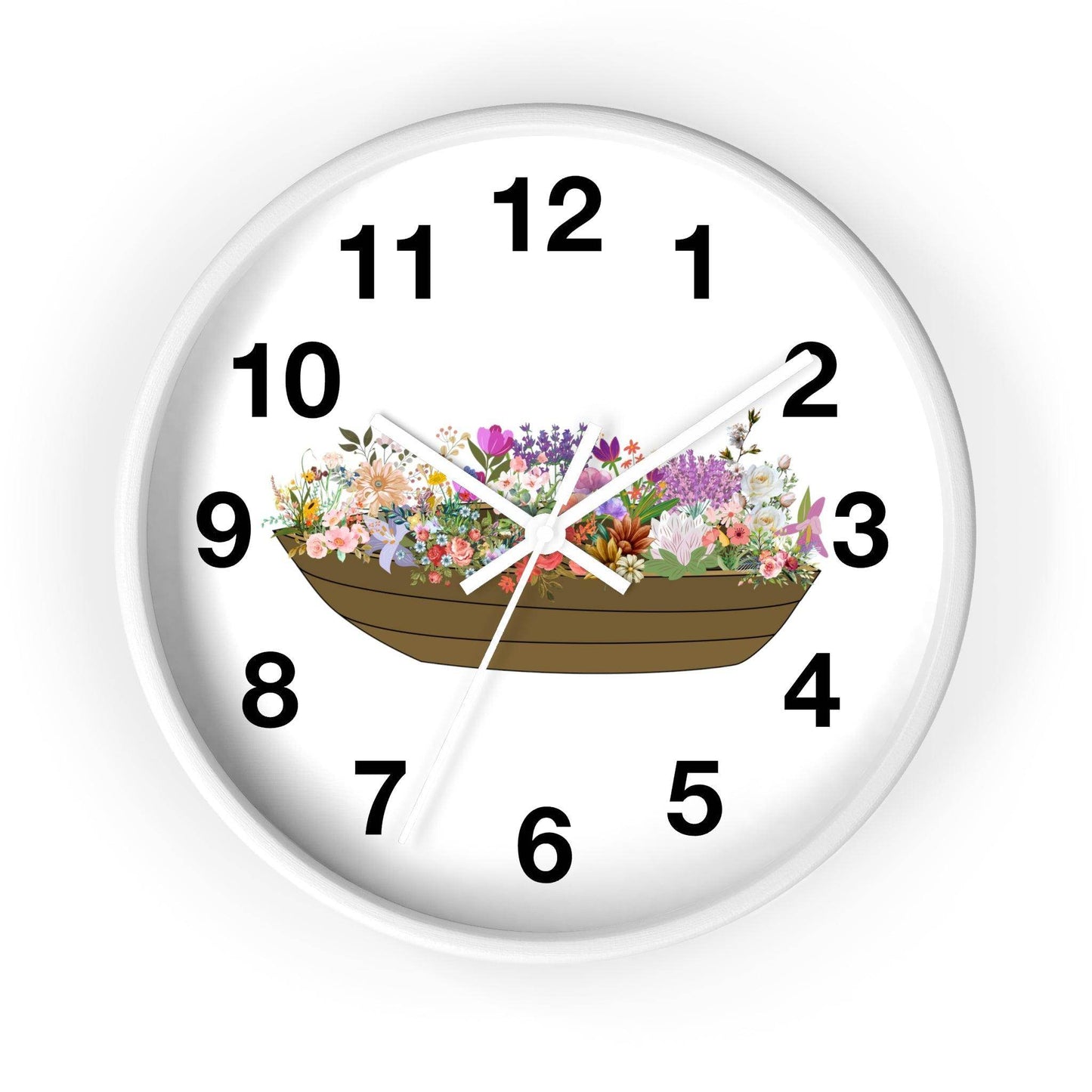 Boat Flower Wall Clock Floral Wall Clock Home Decor Gift House Warming gift - Unique Gift Farmhouse Clocks For Wall Living Room Bedroom - Giftsmojo