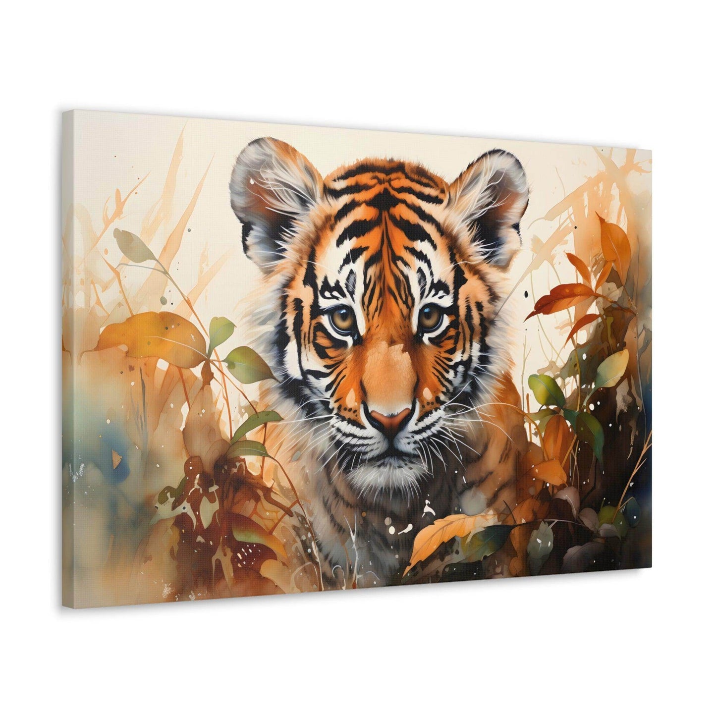 Watercolor Baby Tiger In Nature Art Canvas Gallery Wraps Tiger Print Large Canvas Art Animal Wall Art minimalist Wall Art Lover Gift - Giftsmojo