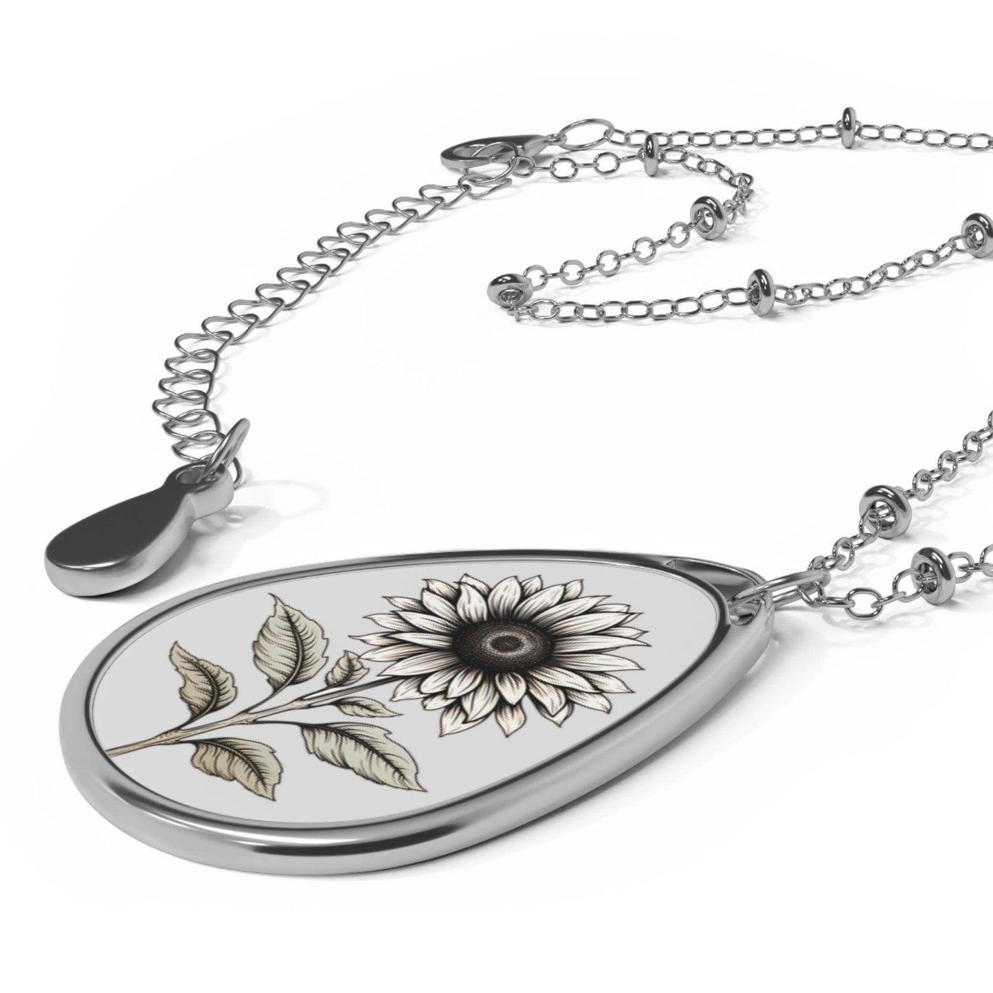 SunFlower Oval Necklace Flower Necklace - Unique Gift For Her Birthday Christmas Flower Necklace Flower Jewelry Nature Jewelry Floral Jewelry - Giftsmojo