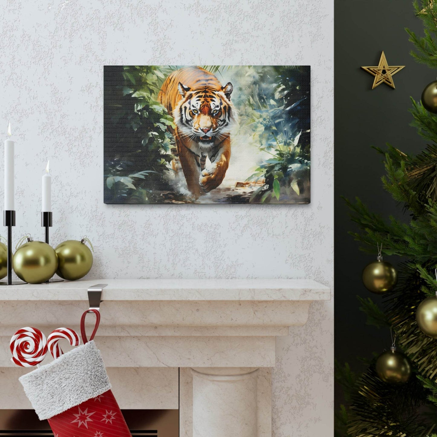 Watercolor Tiger In Nature Art Canvas Gallery Wraps Tiger Print Large Canvas Art Animal Wall Art minimalist Wall Art Lover Gift - Giftsmojo