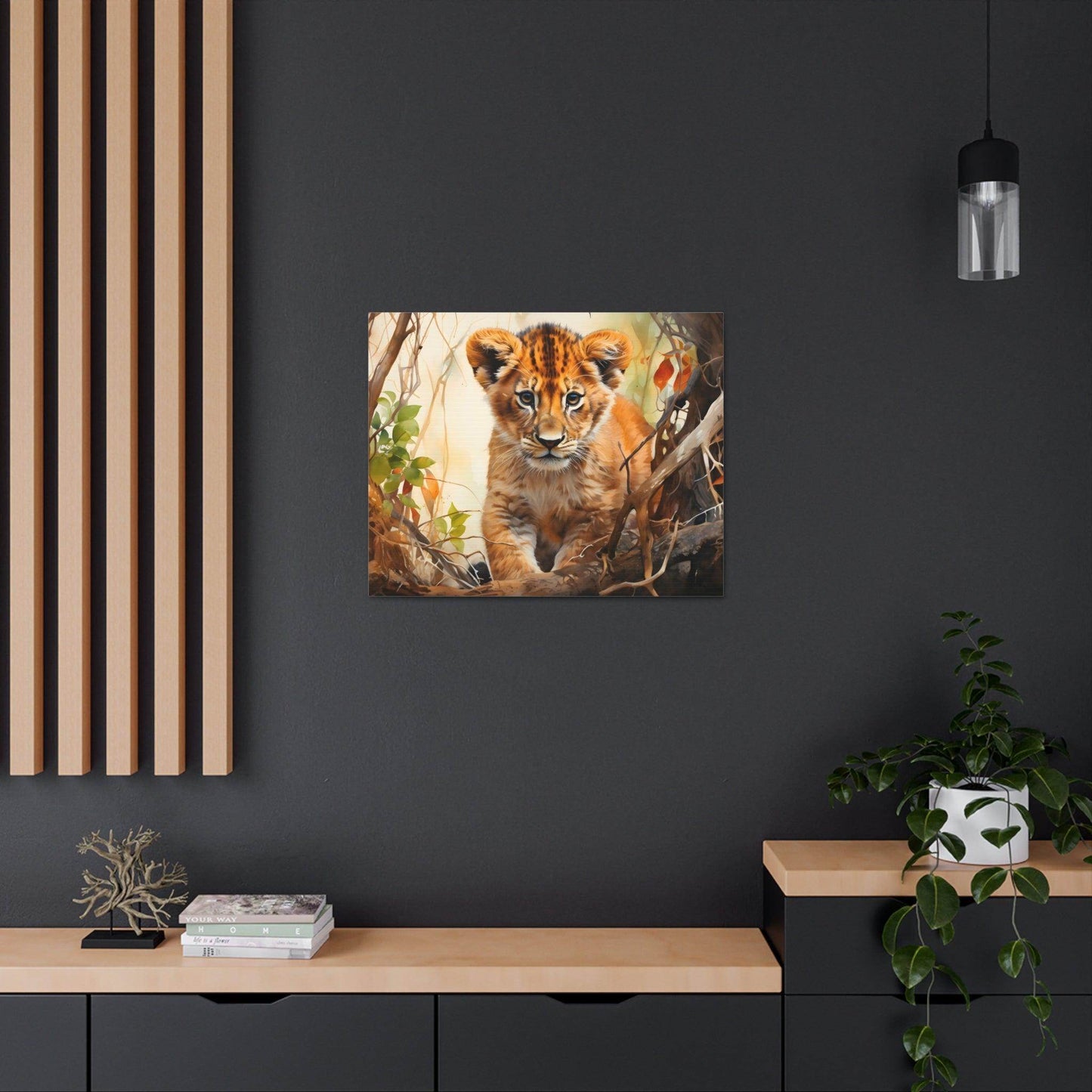 Watercolor Baby Lion In Nature Art Canvas Gallery Wraps Baby Lion Print Large Canvas Art Animal Wall Art minimalist Wall Art Lover Gift - Giftsmojo