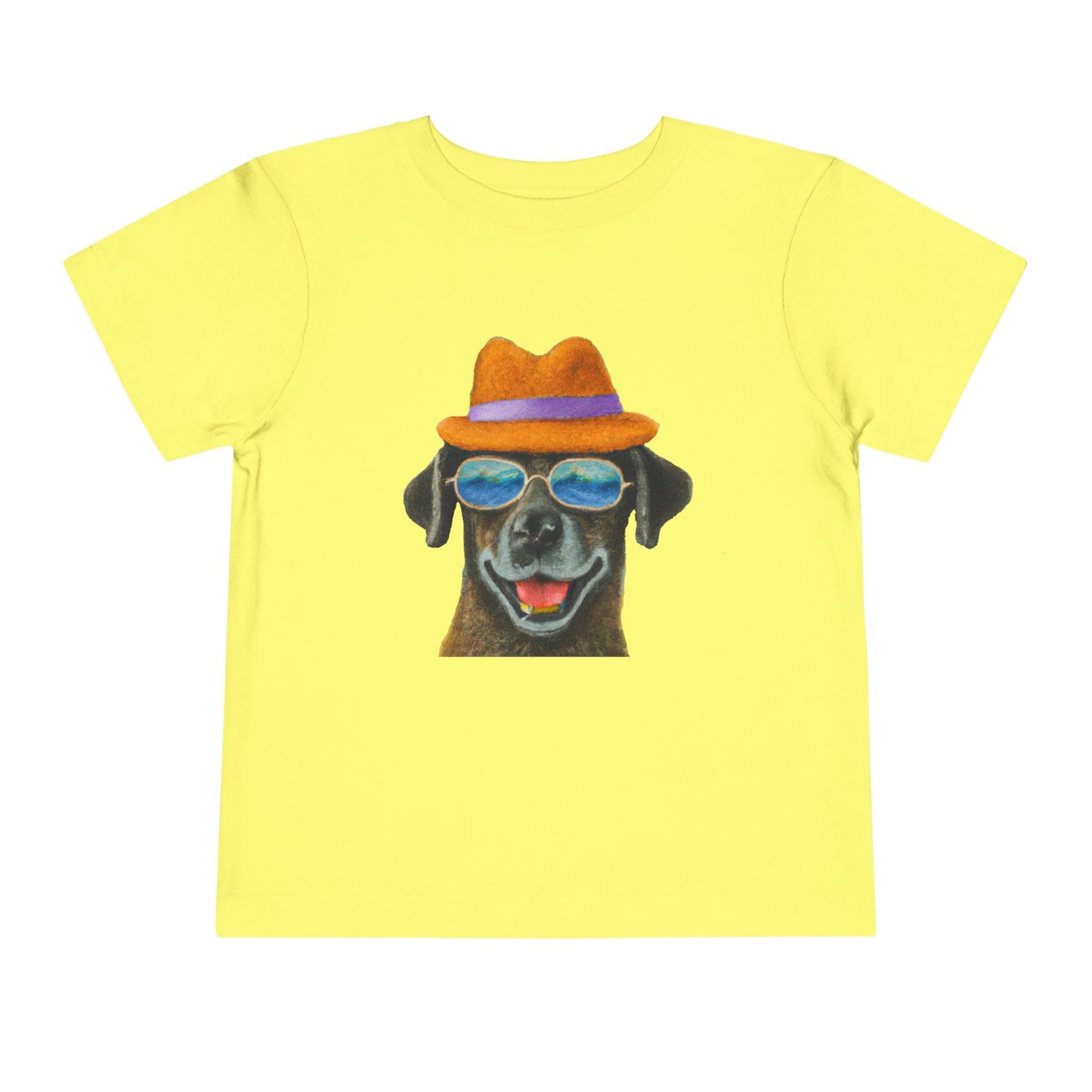 Dog at the beach wearing a hat and sunglasses painted art Toddler Short Sleeve Tee - Giftsmojo