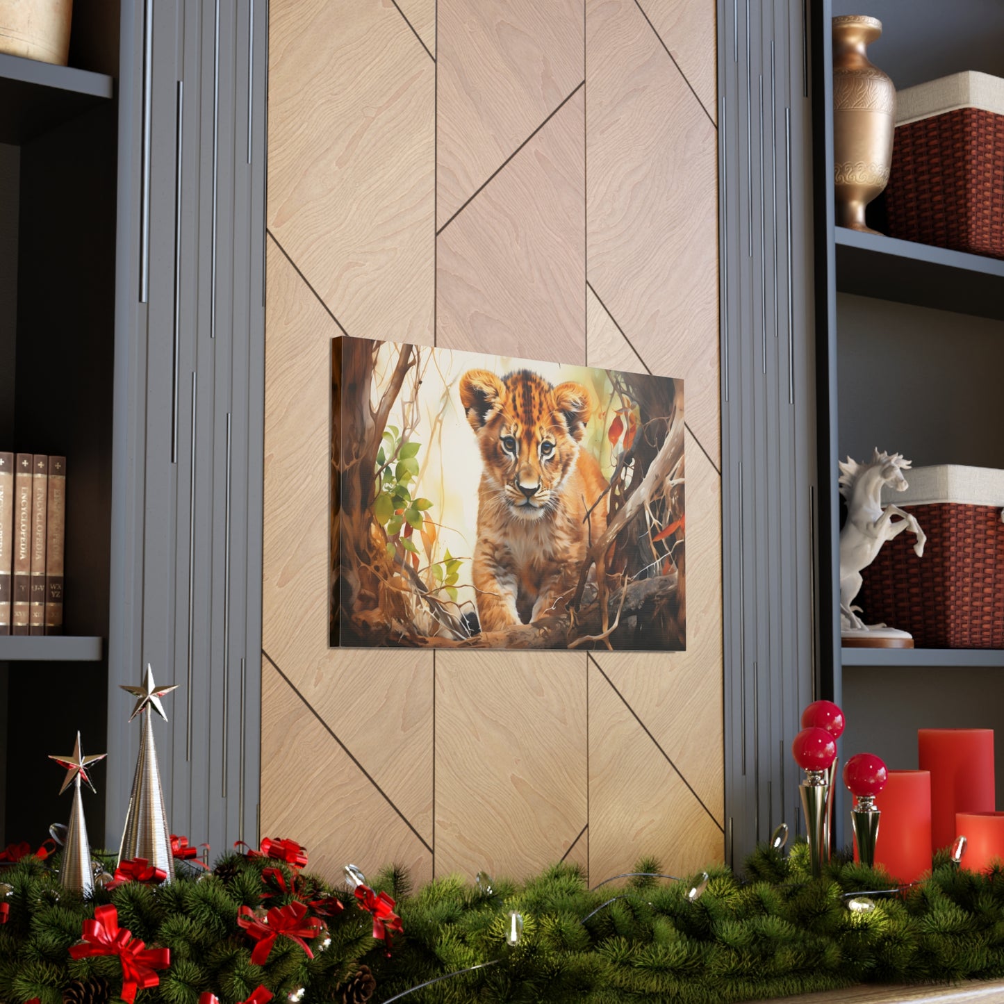 Watercolor Baby Lion In Nature Art Canvas Gallery Wraps Baby Lion Print Large Canvas Art Animal Wall Art minimalist Wall Art Lover Gift