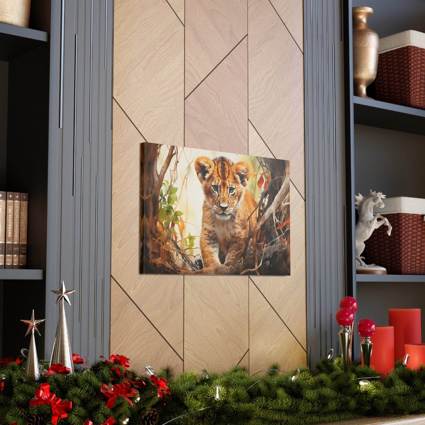 Watercolor Baby Lion In Nature Art Canvas Gallery Wraps Baby Lion Print Large Canvas Art Animal Wall Art minimalist Wall Art Lover Gift - Giftsmojo