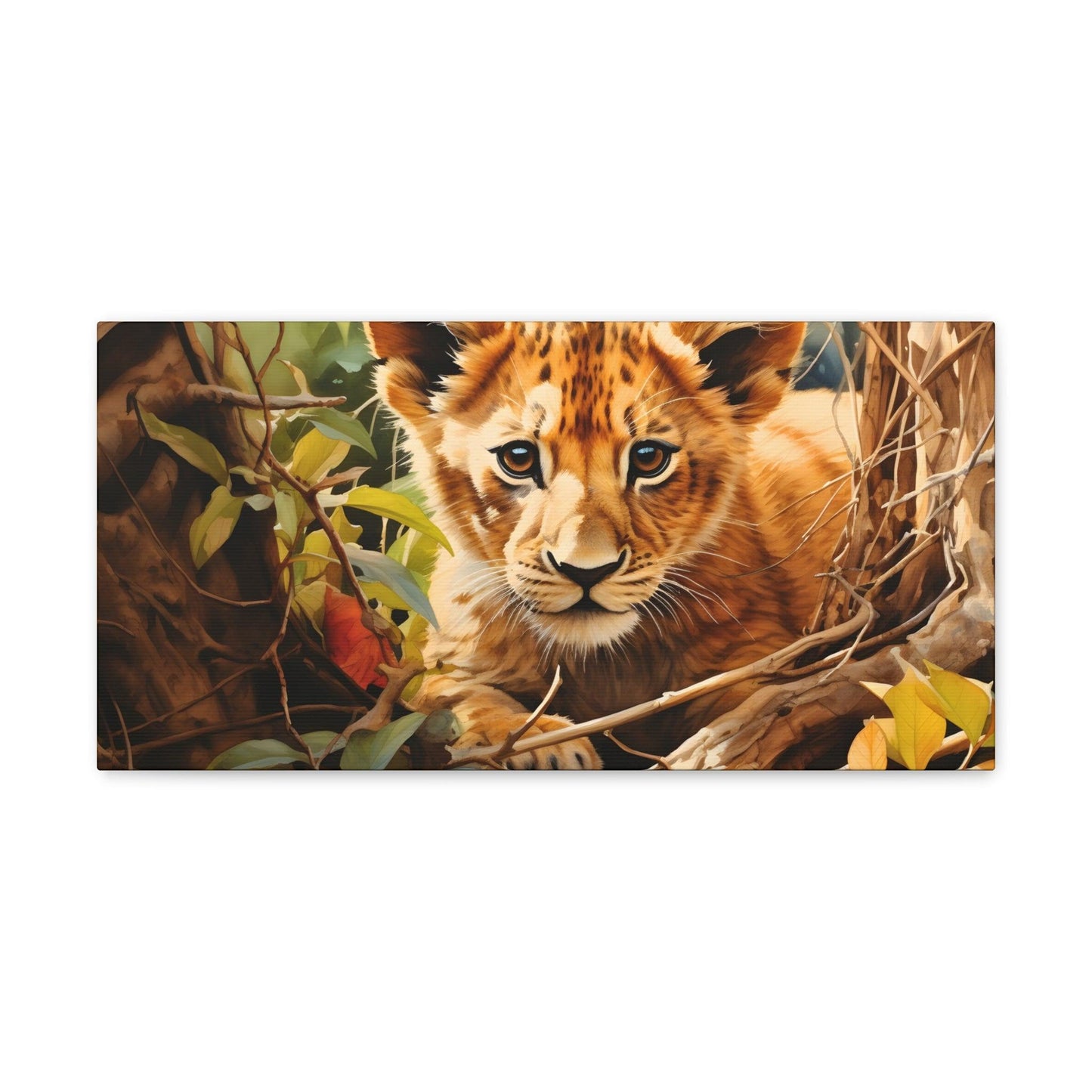 Watercolor Baby Lion In Nature Art Canvas Gallery Wraps Baby Lion Print Large Canvas Art Animal Wall Art minimalist Wall Art Lover Gift