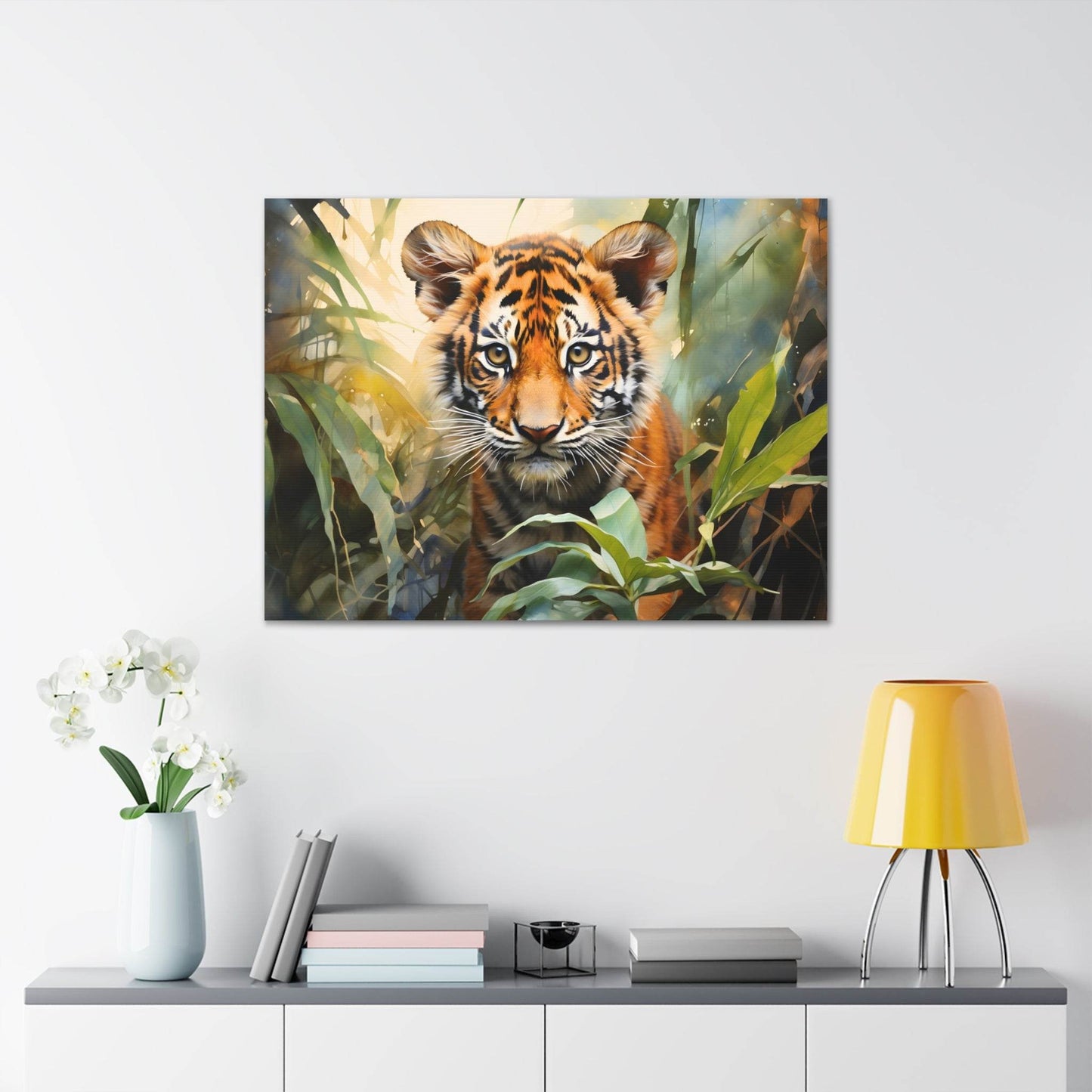 Watercolor Baby Tiger In Nature Art Canvas Gallery Wraps Tiger Print Large Canvas Art Animal Wall Art minimalist Wall Art Lover Gift - Giftsmojo