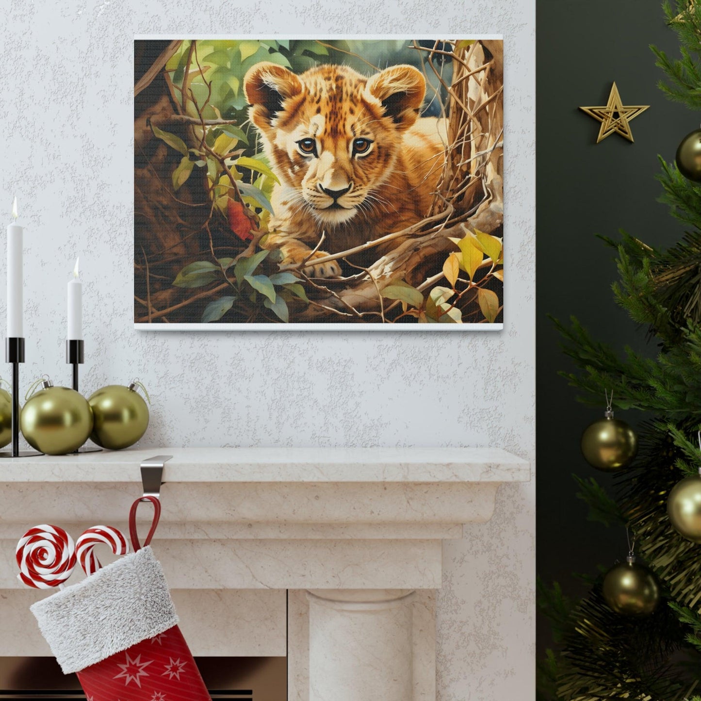 Watercolor Baby Lion In Nature Art Canvas Gallery Wraps Baby Lion Print Large Canvas Art Animal Wall Art minimalist Wall Art Lover Gift