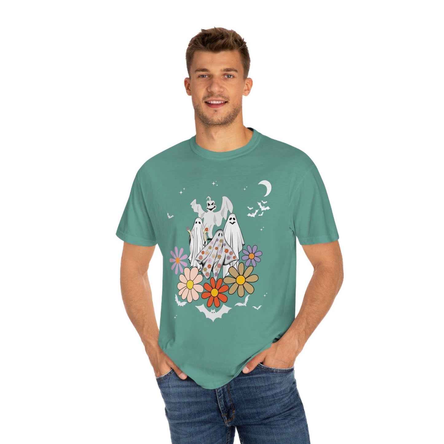 Floral Ghost Tshirt Retro Halloween Tshirt, Trick or Treat shirt, Vintage Shirt Halloween Shirt - Giftsmojo