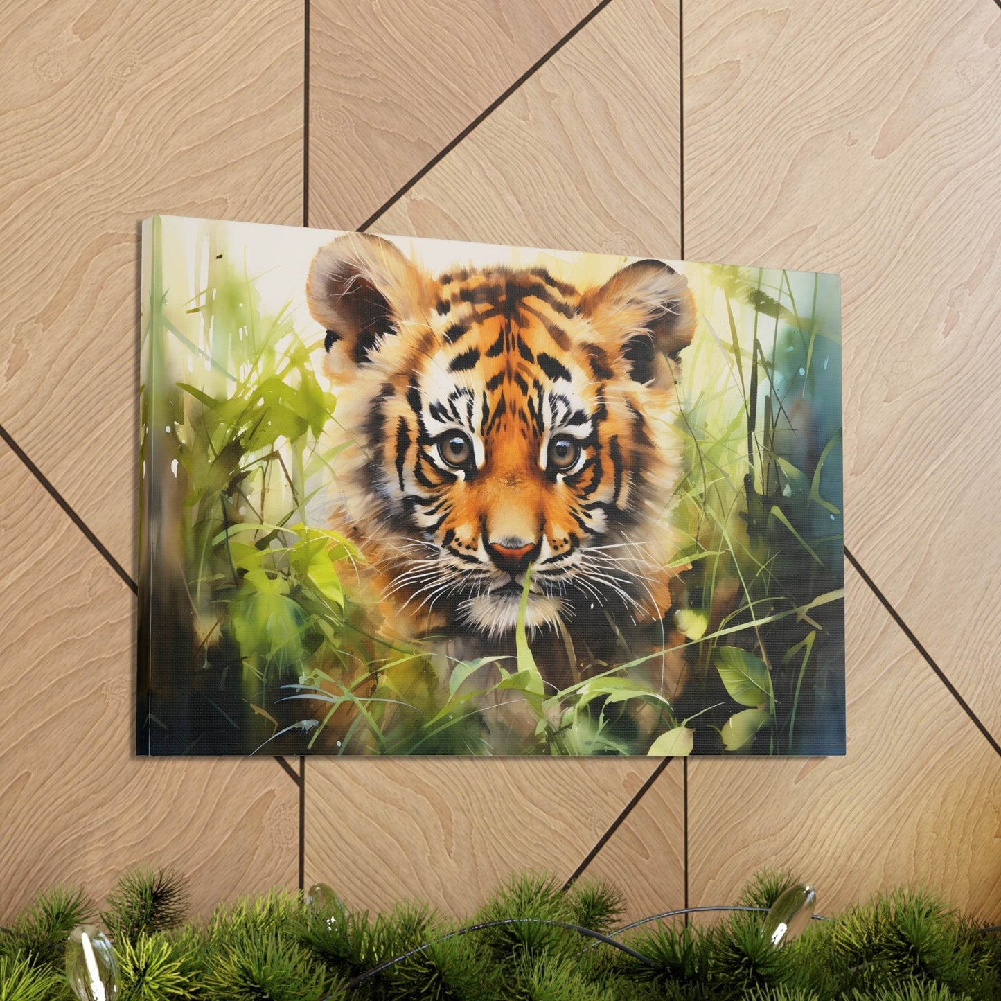 Watercolor Baby Tiger In Nature Art Canvas Gallery Wraps Tiger Print Large Canvas Art Animal Wall Art minimalist Wall Art Lover Gift - Giftsmojo