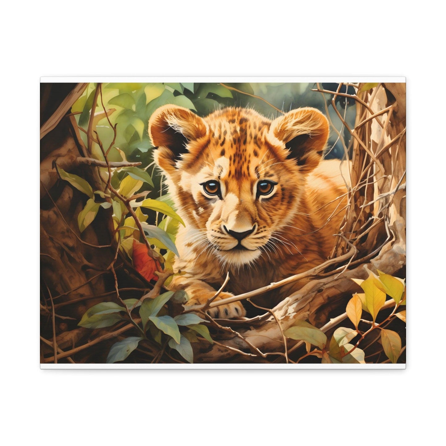 Watercolor Baby Lion In Nature Art Canvas Gallery Wraps Baby Lion Print Large Canvas Art Animal Wall Art minimalist Wall Art Lover Gift
