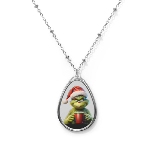 Christmas Grinch Oval Necklace Grinch Necklace - Unique Gift For Her Birthday Anti Christmas Necklace Grinch Jewelry Against Christmas Jewelry - Giftsmojo