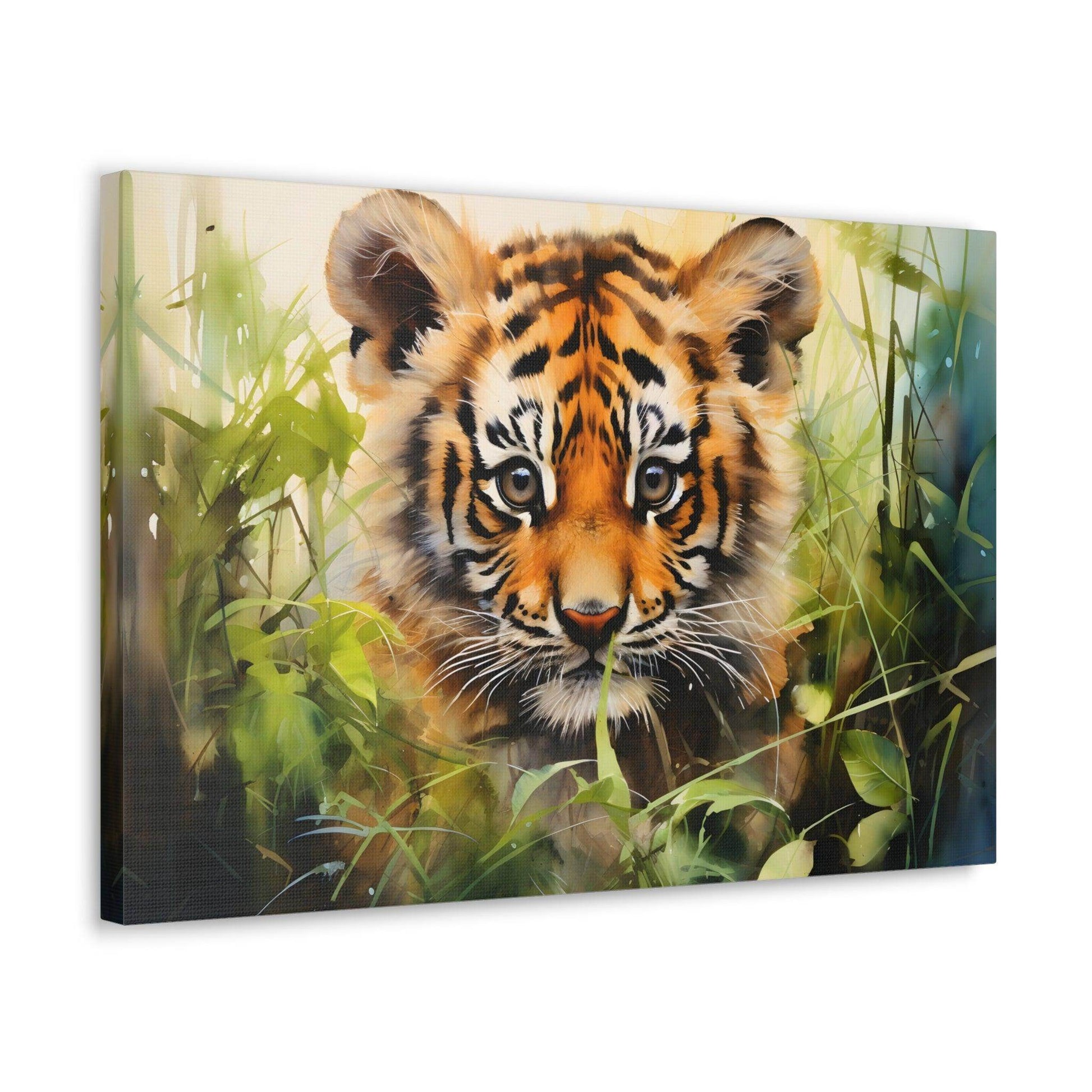 Watercolor Baby Tiger In Nature Art Canvas Gallery Wraps Tiger Print Large Canvas Art Animal Wall Art minimalist Wall Art Lover Gift - Giftsmojo