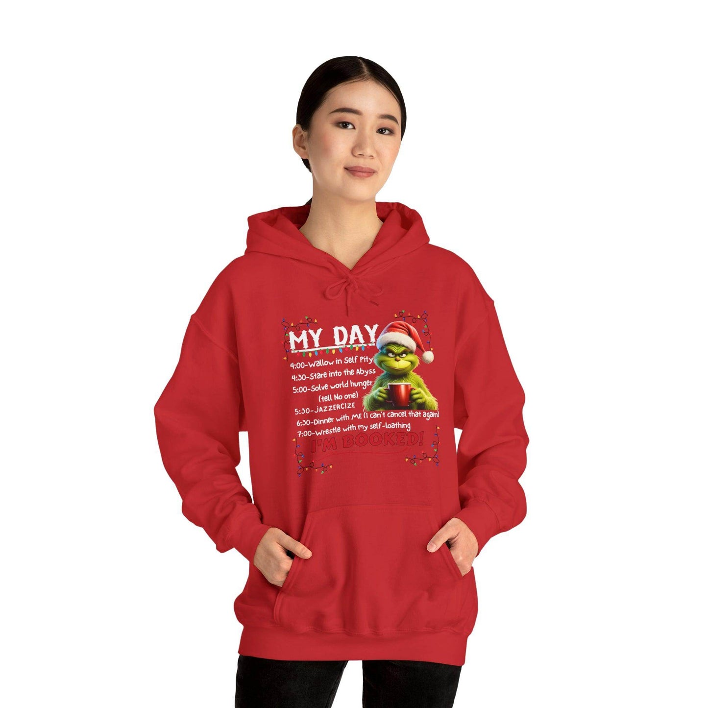 Funny Grinch Hooded Sweatshirt My Day Schedule I'M Booked Sweatshirt Christmas Sweater - Giftsmojo
