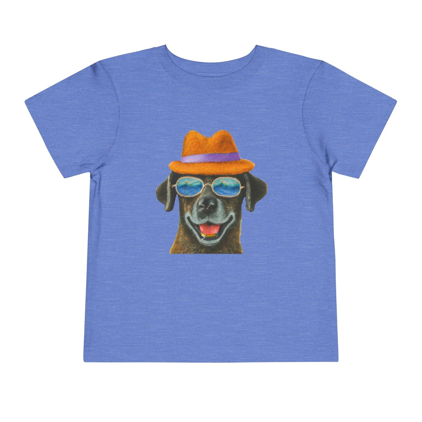 Dog at the beach wearing a hat and sunglasses painted art Toddler Short Sleeve Tee - Giftsmojo