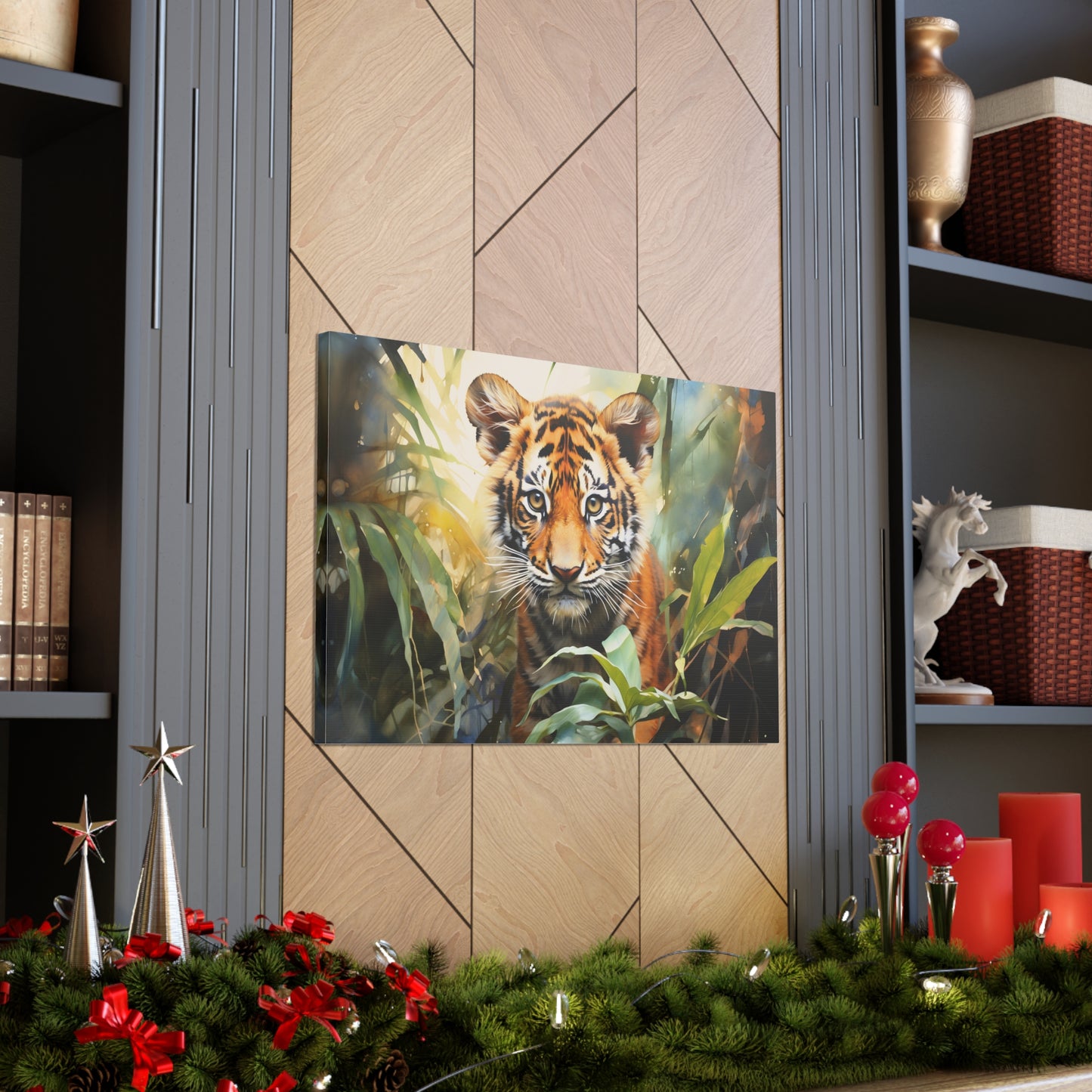 Watercolor Baby Tiger In Nature Art Canvas Gallery Wraps Tiger Print Large Canvas Art Animal Wall Art minimalist Wall Art Lover Gift