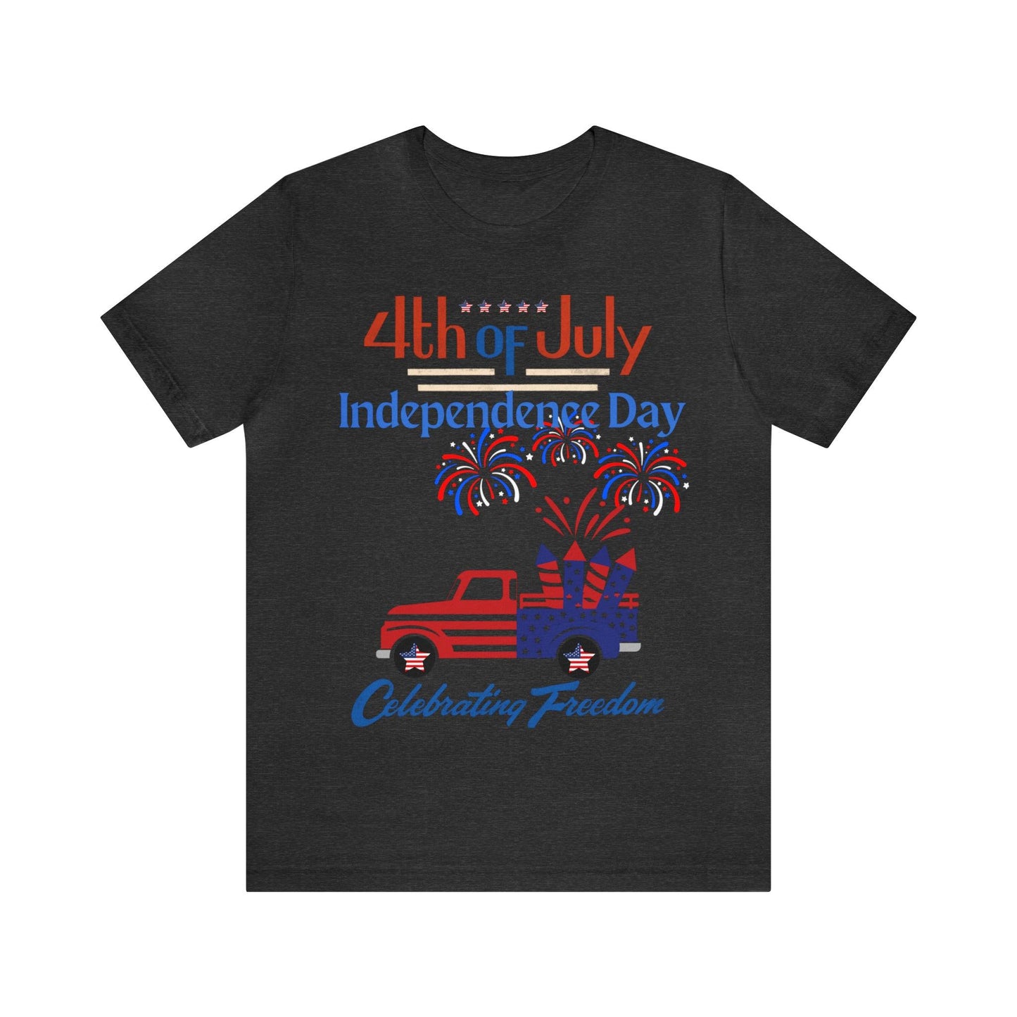 Celebrate Independence with our Patriotic Freedom Shirt! Men and Women's 4th of July Shirt featuring USA Flag, Fireworks, and Joyful Spirit!"