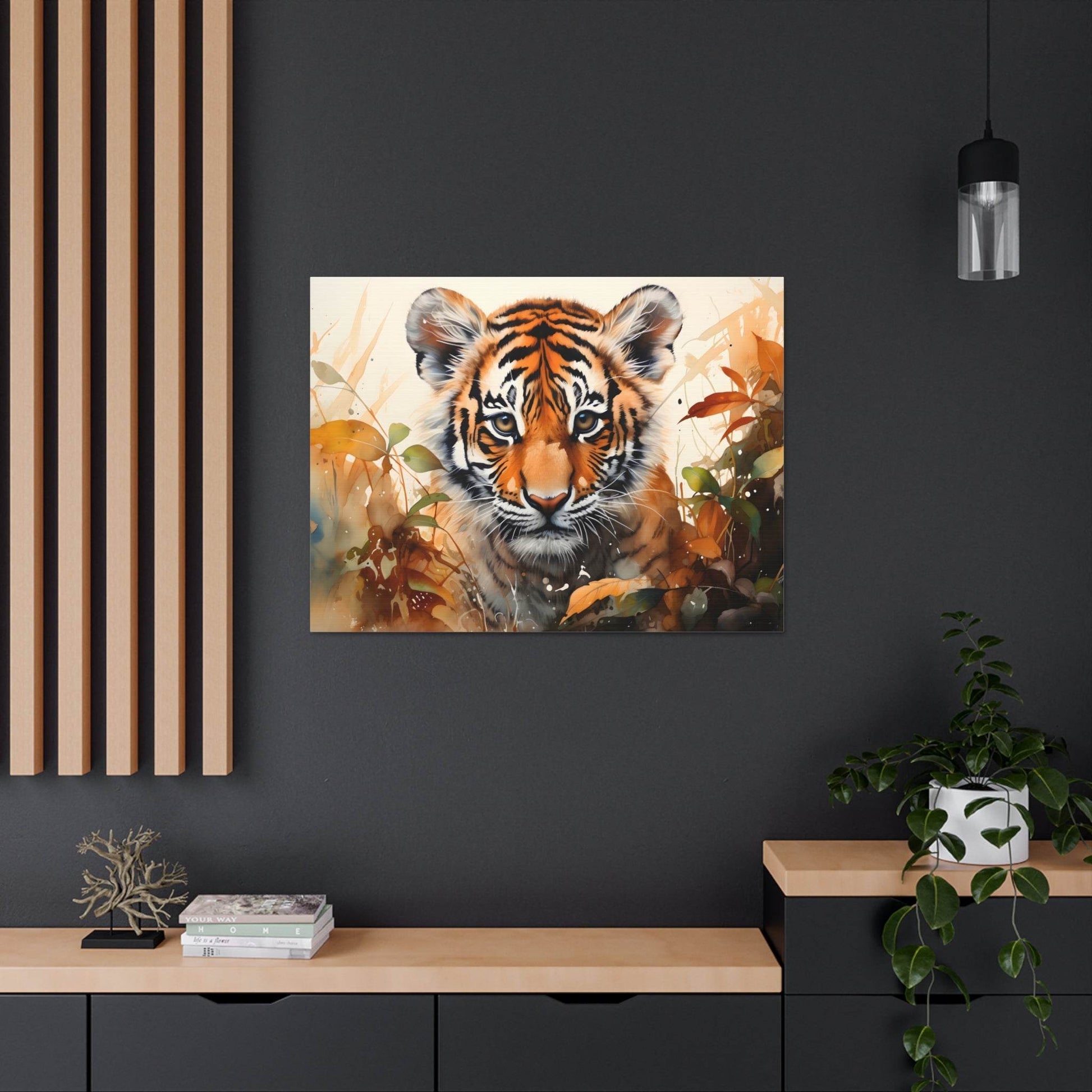 Watercolor Baby Tiger In Nature Art Canvas Gallery Wraps Tiger Print Large Canvas Art Animal Wall Art minimalist Wall Art Lover Gift - Giftsmojo