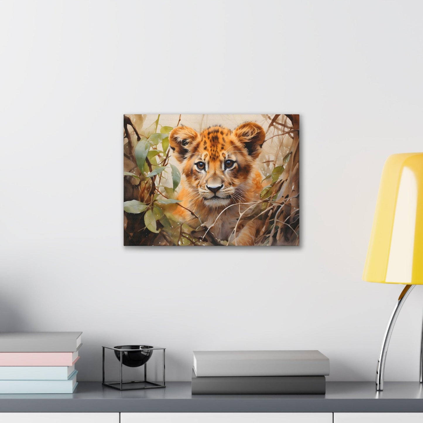 Watercolor Baby Lion In Nature Art Canvas Gallery Wraps Baby Lion Print Large Canvas Art Animal Wall Art minimalist Wall Art Lover Gift - Giftsmojo