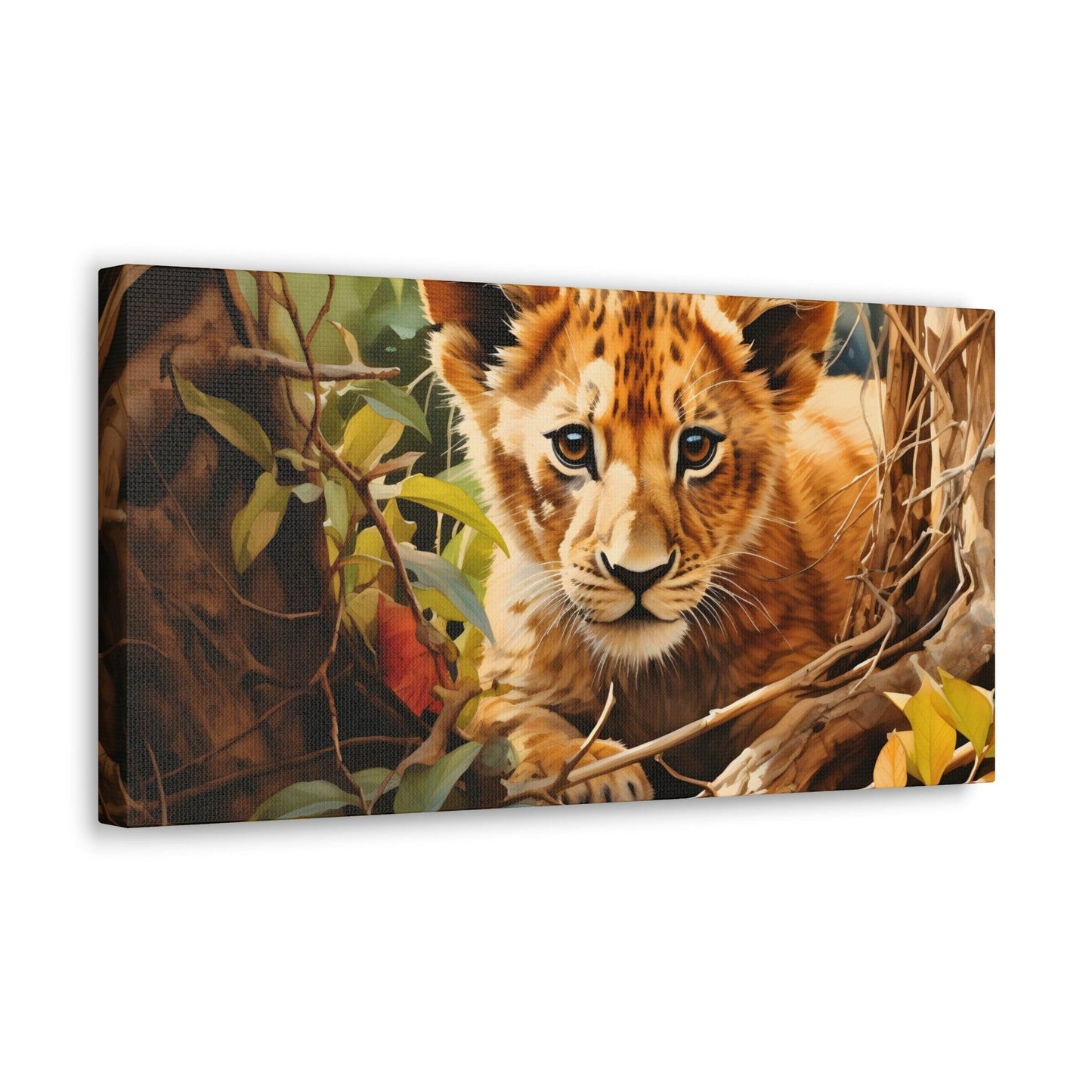 Watercolor Baby Lion In Nature Art Canvas Gallery Wraps Baby Lion Print Large Canvas Art Animal Wall Art minimalist Wall Art Lover Gift