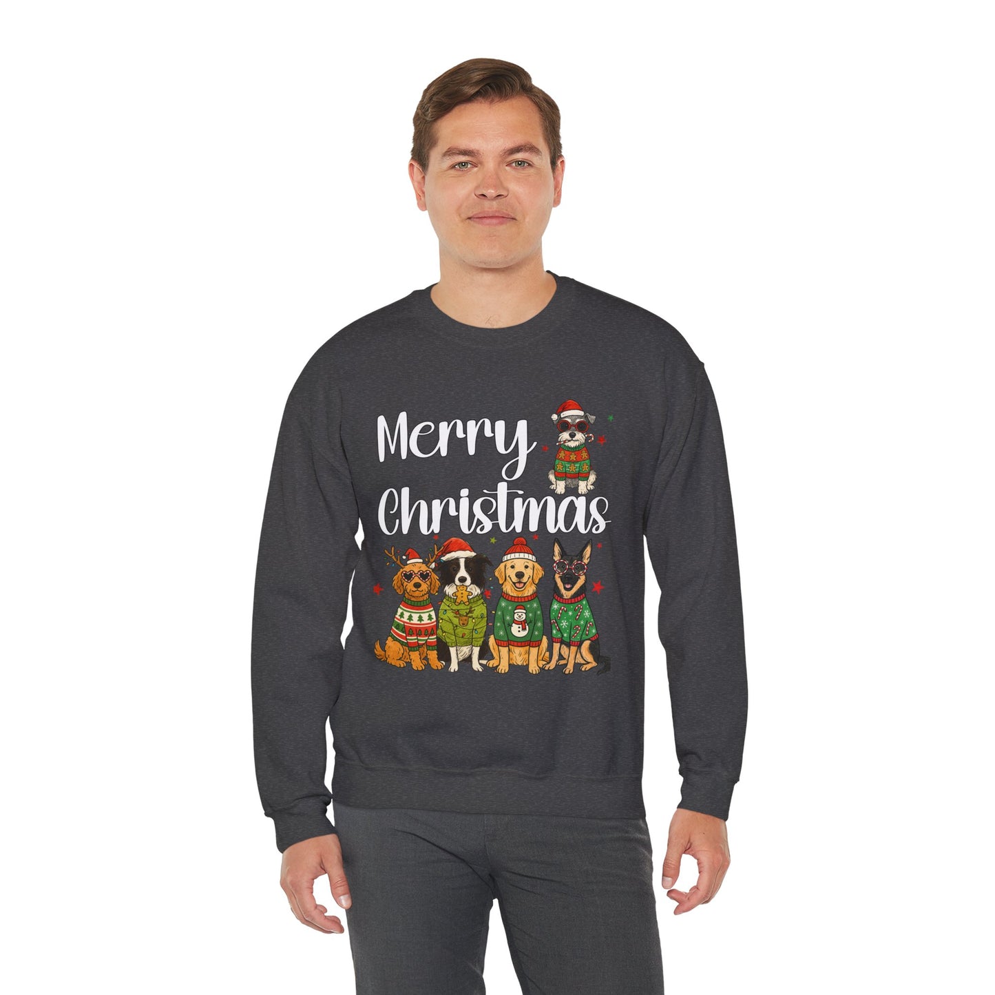 5 Dogs Christmas Sweatshirt Unisex Fleece Crew | GiftsMojo