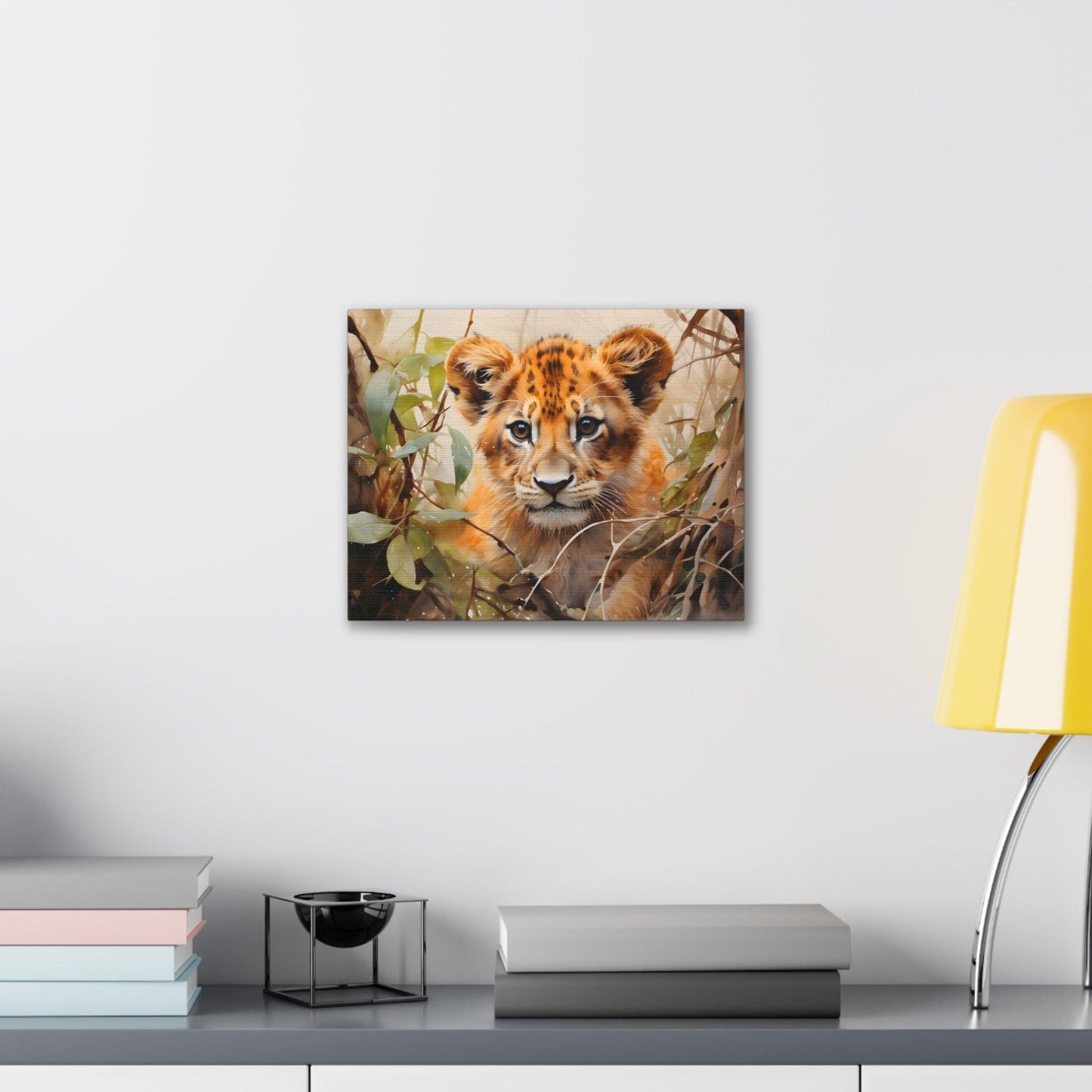 Watercolor Baby Lion In Nature Art Canvas Gallery Wraps Baby Lion Print Large Canvas Art Animal Wall Art minimalist Wall Art Lover Gift - Giftsmojo
