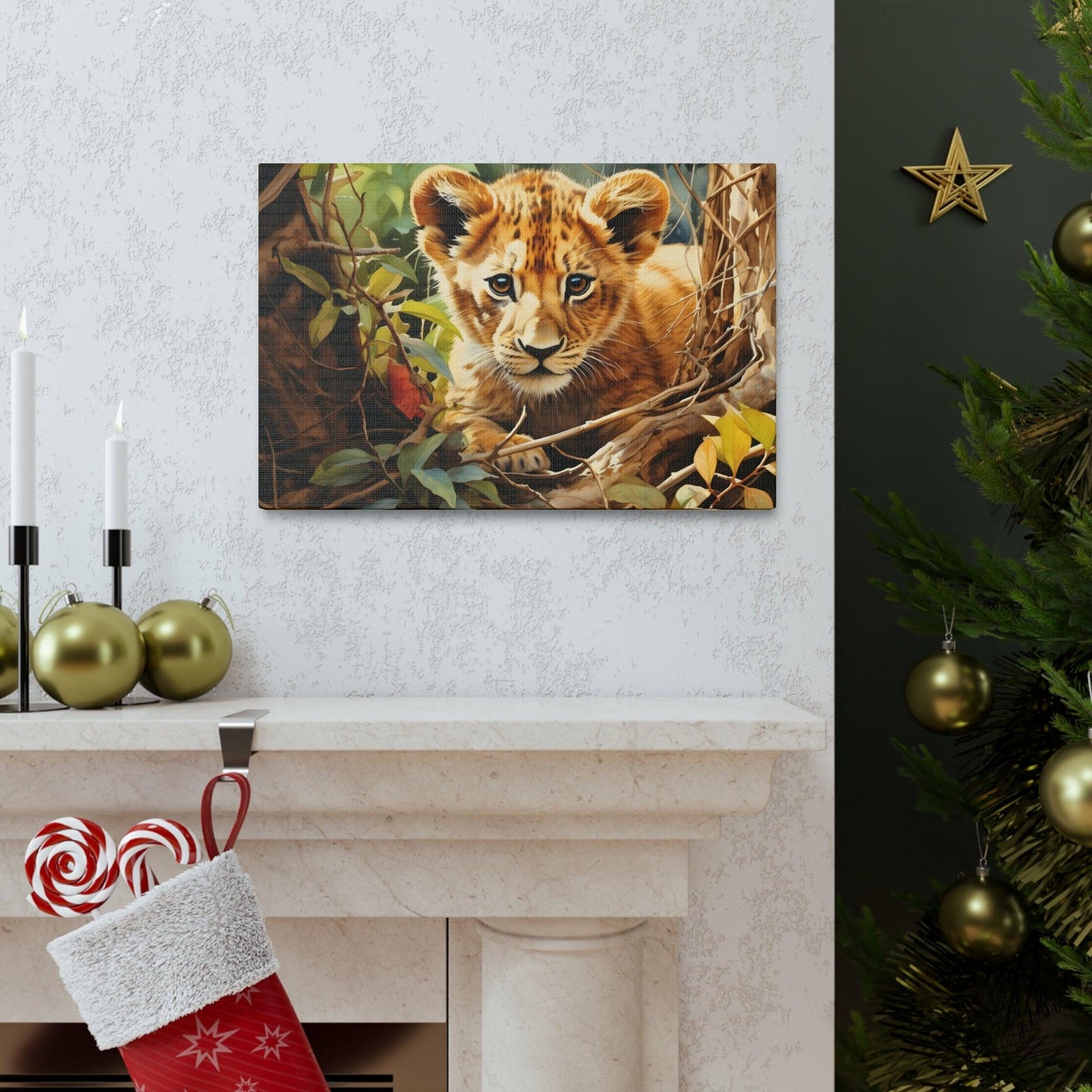 Watercolor Baby Lion In Nature Art Canvas Gallery Wraps Baby Lion Print Large Canvas Art Animal Wall Art minimalist Wall Art Lover Gift