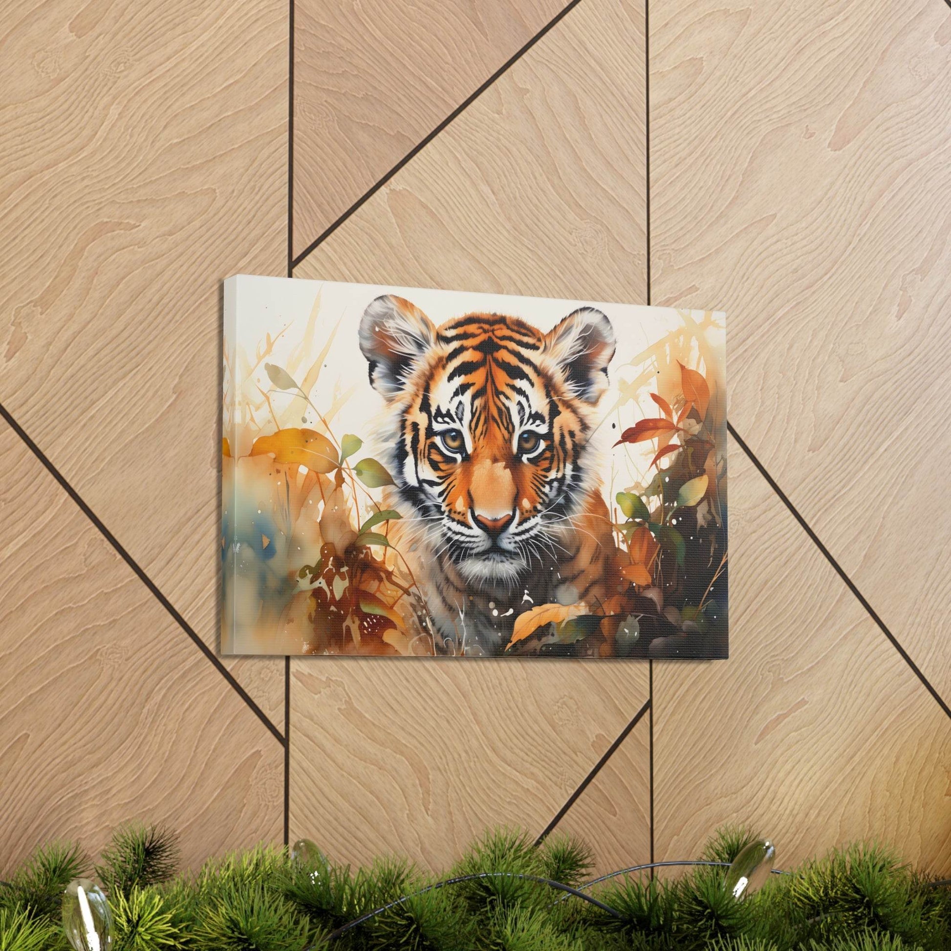 Watercolor Baby Tiger In Nature Art Canvas Gallery Wraps Tiger Print Large Canvas Art Animal Wall Art minimalist Wall Art Lover Gift - Giftsmojo