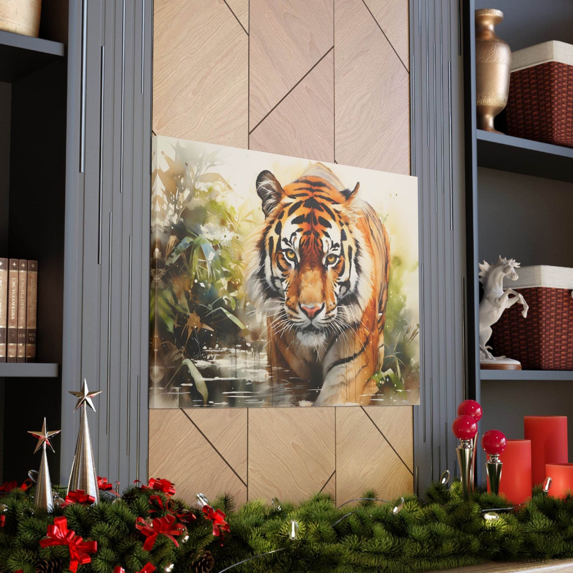 Watercolor Tiger In Nature Art Canvas Gallery Wraps Tiger Print Large Canvas Art Animal Wall Art minimalist Wall Art Lover Gift - Giftsmojo