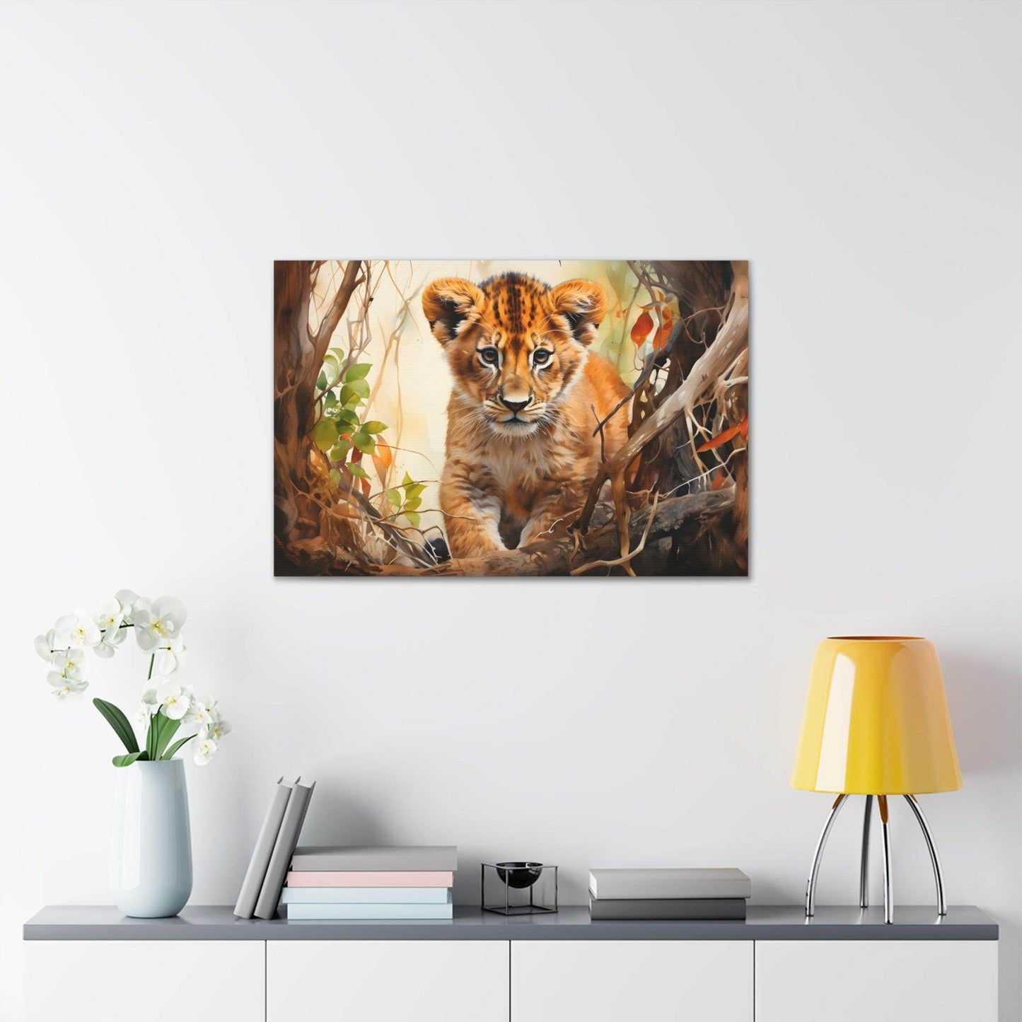 Watercolor Baby Lion In Nature Art Canvas Gallery Wraps Baby Lion Print Large Canvas Art Animal Wall Art minimalist Wall Art Lover Gift - Giftsmojo