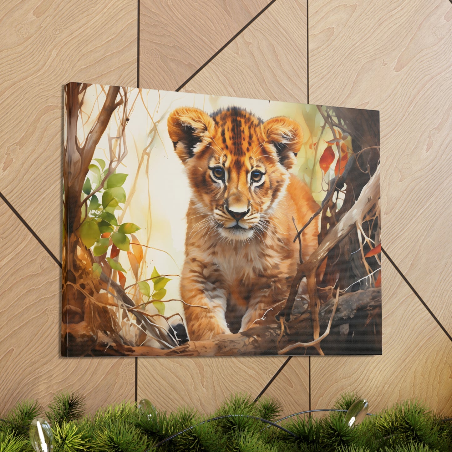 Watercolor Baby Lion In Nature Art Canvas Gallery Wraps Baby Lion Print Large Canvas Art Animal Wall Art minimalist Wall Art Lover Gift