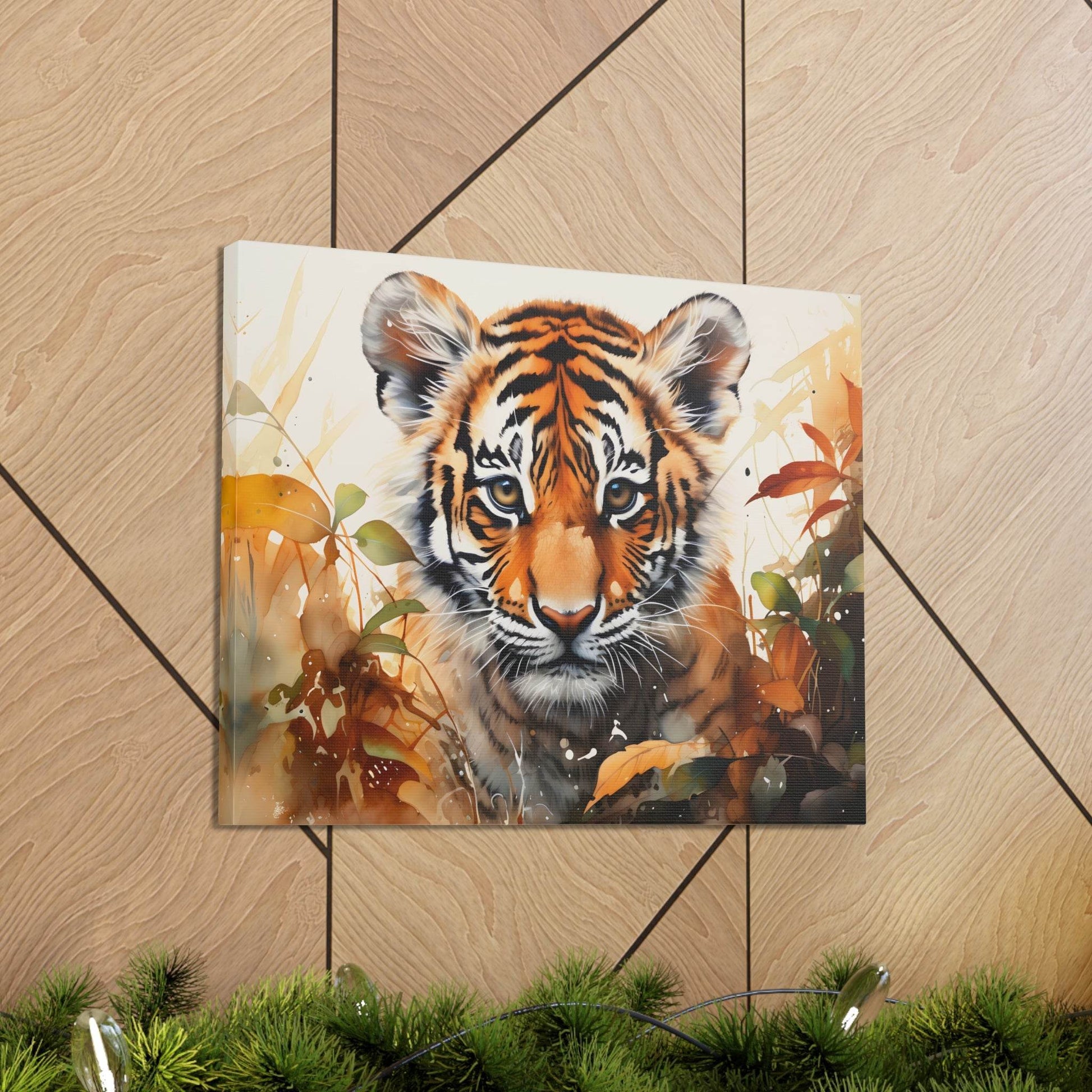 Watercolor Baby Tiger In Nature Art Canvas Gallery Wraps Tiger Print Large Canvas Art Animal Wall Art minimalist Wall Art Lover Gift - Giftsmojo