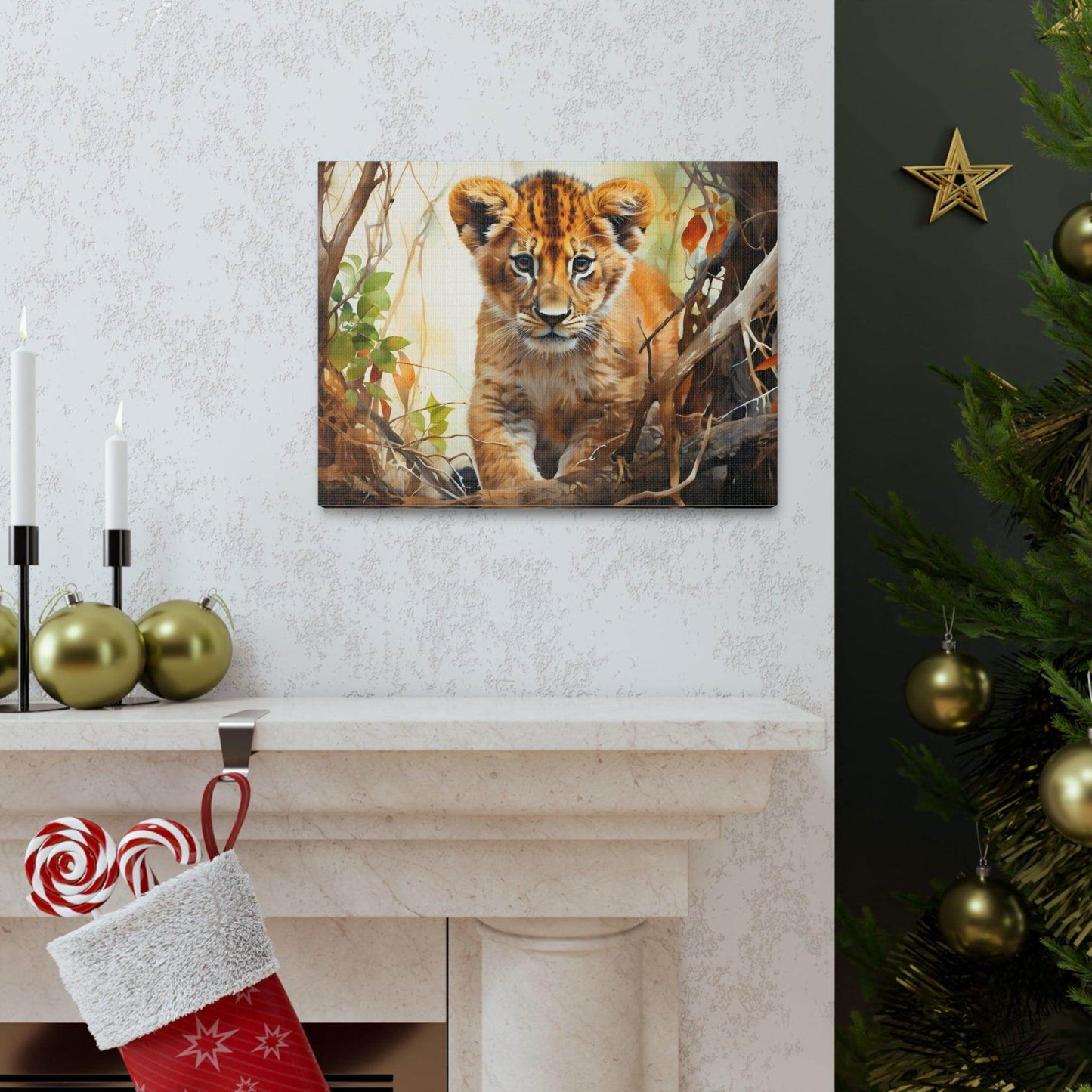 Watercolor Baby Lion In Nature Art Canvas Gallery Wraps Baby Lion Print Large Canvas Art Animal Wall Art minimalist Wall Art Lover Gift - Giftsmojo