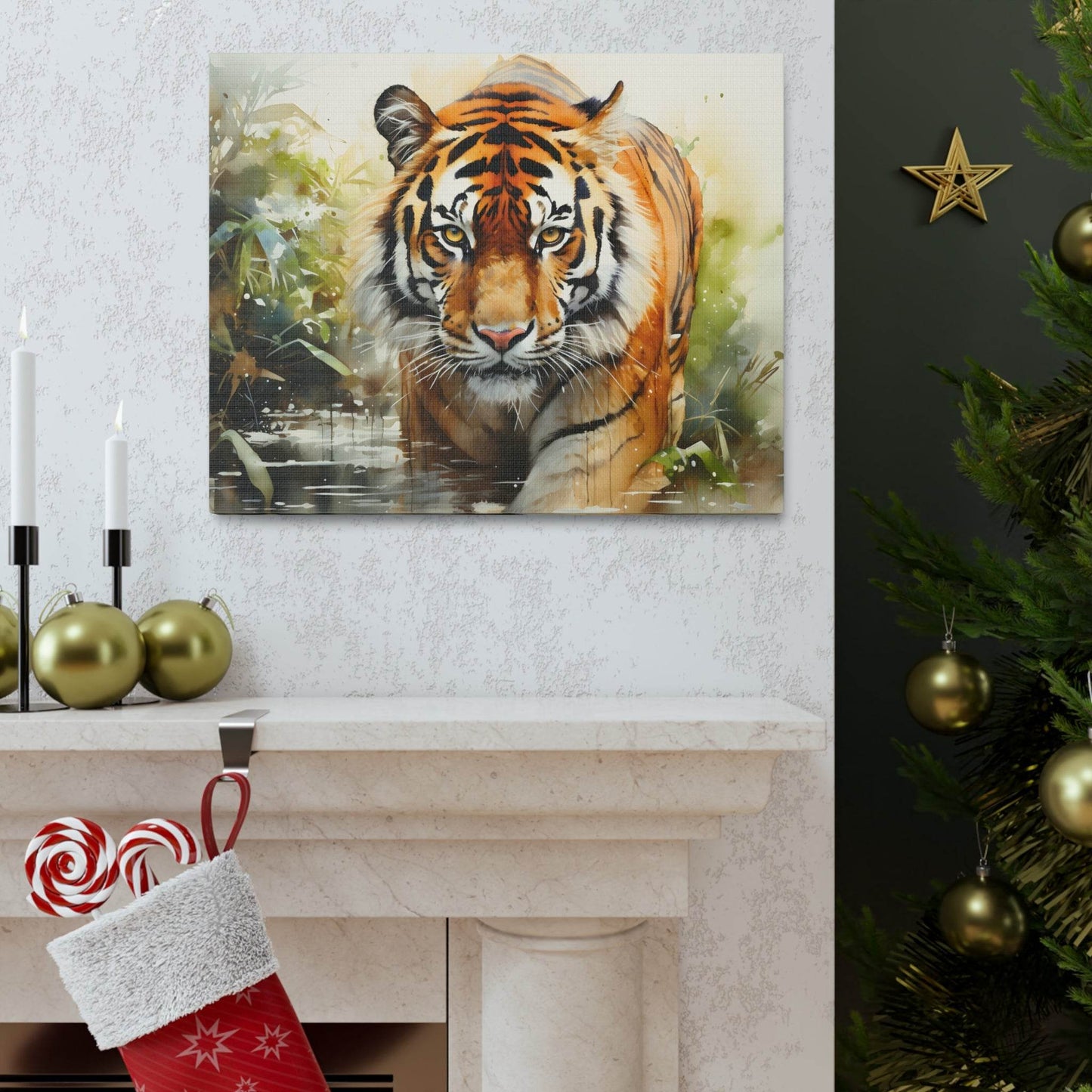 Watercolor Tiger In Nature Art Canvas Gallery Wraps Tiger Print Large Canvas Art Animal Wall Art minimalist Wall Art Lover Gift - Giftsmojo