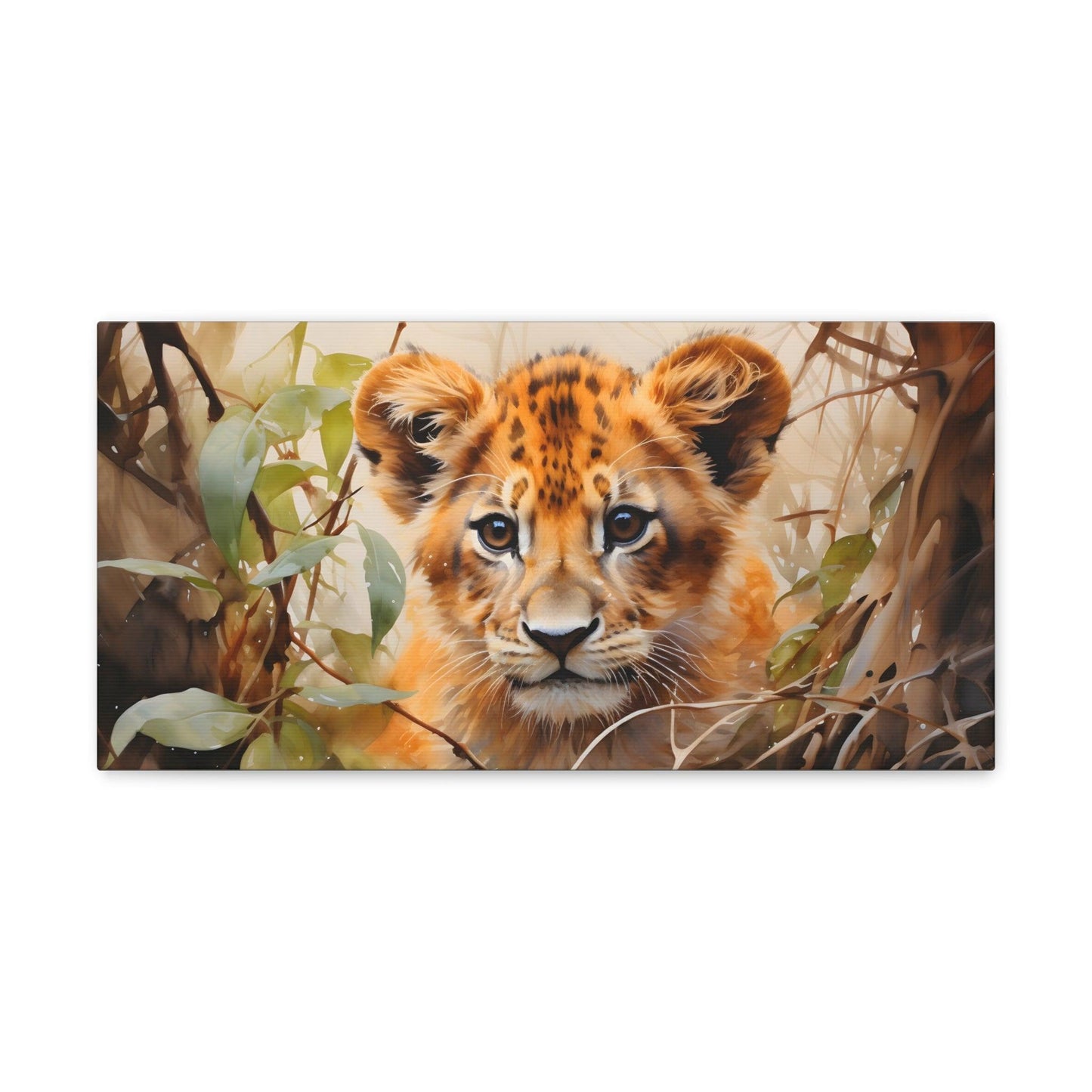 Watercolor Baby Lion In Nature Art Canvas Gallery Wraps Baby Lion Print Large Canvas Art Animal Wall Art minimalist Wall Art Lover Gift - Giftsmojo