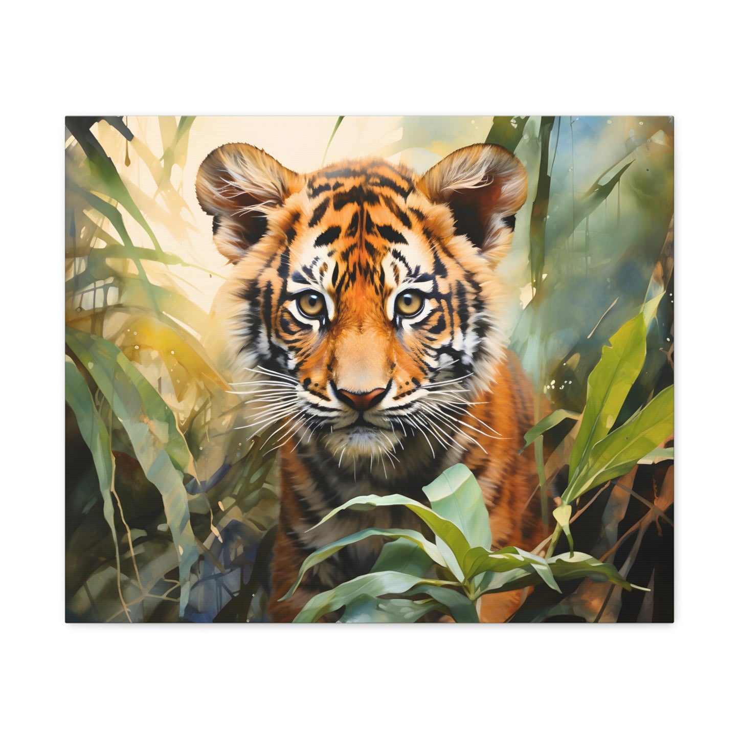 Watercolor Baby Tiger In Nature Art Canvas Gallery Wraps Tiger Print Large Canvas Art Animal Wall Art minimalist Wall Art Lover Gift
