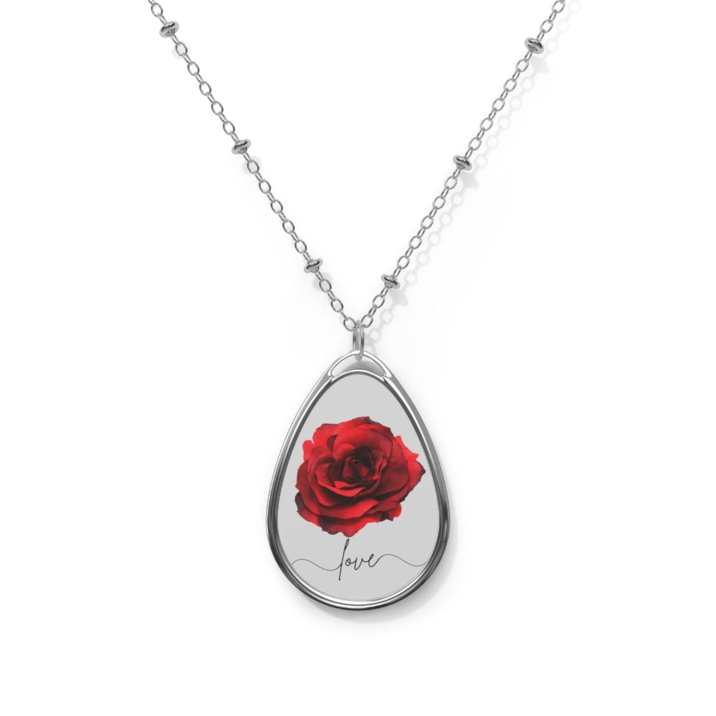 Love Rose Flower Oval Necklace Flower Necklace - Unique Gift For Her Birthday Christmas Flower Necklace Flower Jewelry Nature Jewelry Floral Jewelry - Giftsmojo