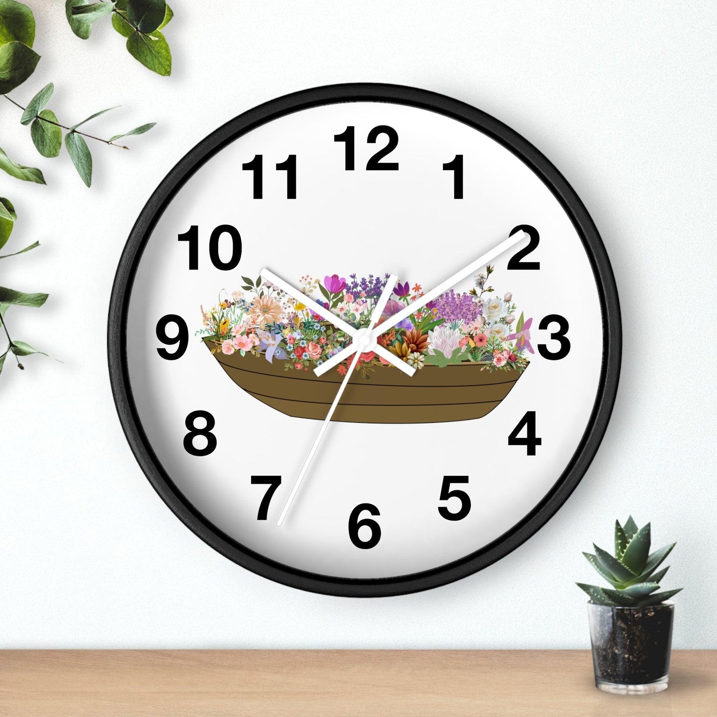 Boat Flower Wall Clock Floral Wall Clock Home Decor Gift House Warming gift - Unique Gift Farmhouse Clocks For Wall Living Room Bedroom