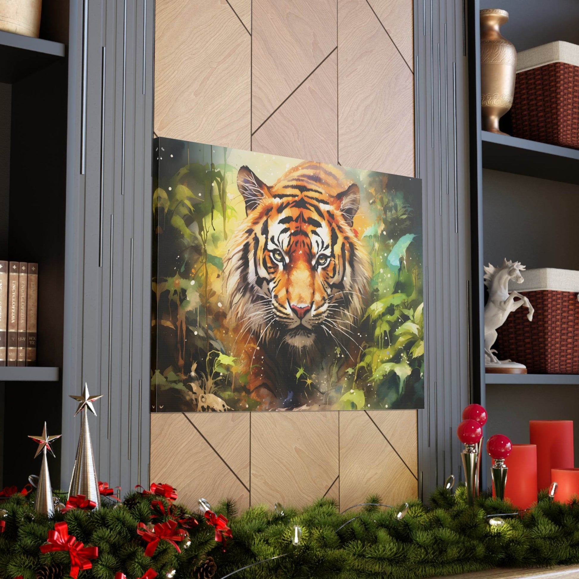 Watercolor Tiger In Nature Art Canvas Gallery Wraps Tiger Print Large Canvas Art Animal Wall Art minimalist Wall Art Lover Gift - Giftsmojo