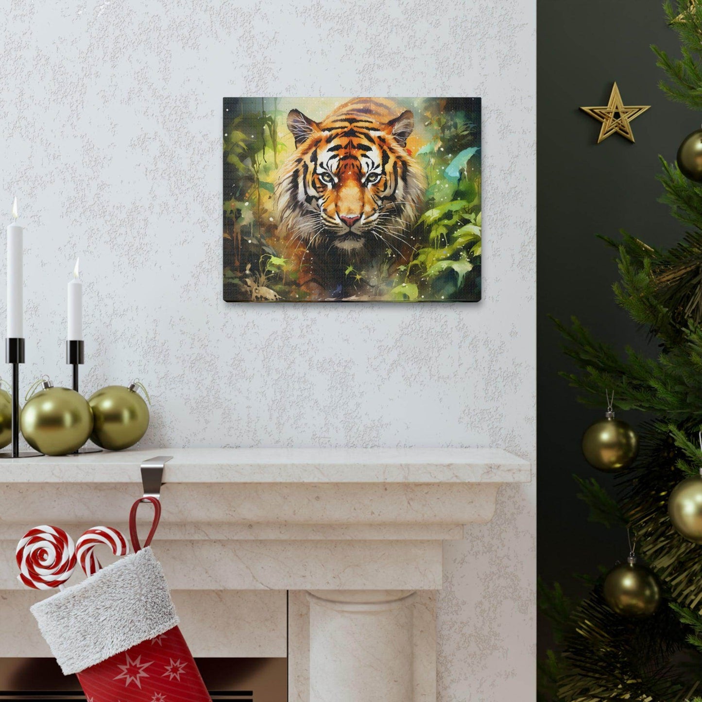 Watercolor Tiger In Nature Art Canvas Gallery Wraps Tiger Print Large Canvas Art Animal Wall Art minimalist Wall Art Lover Gift - Giftsmojo