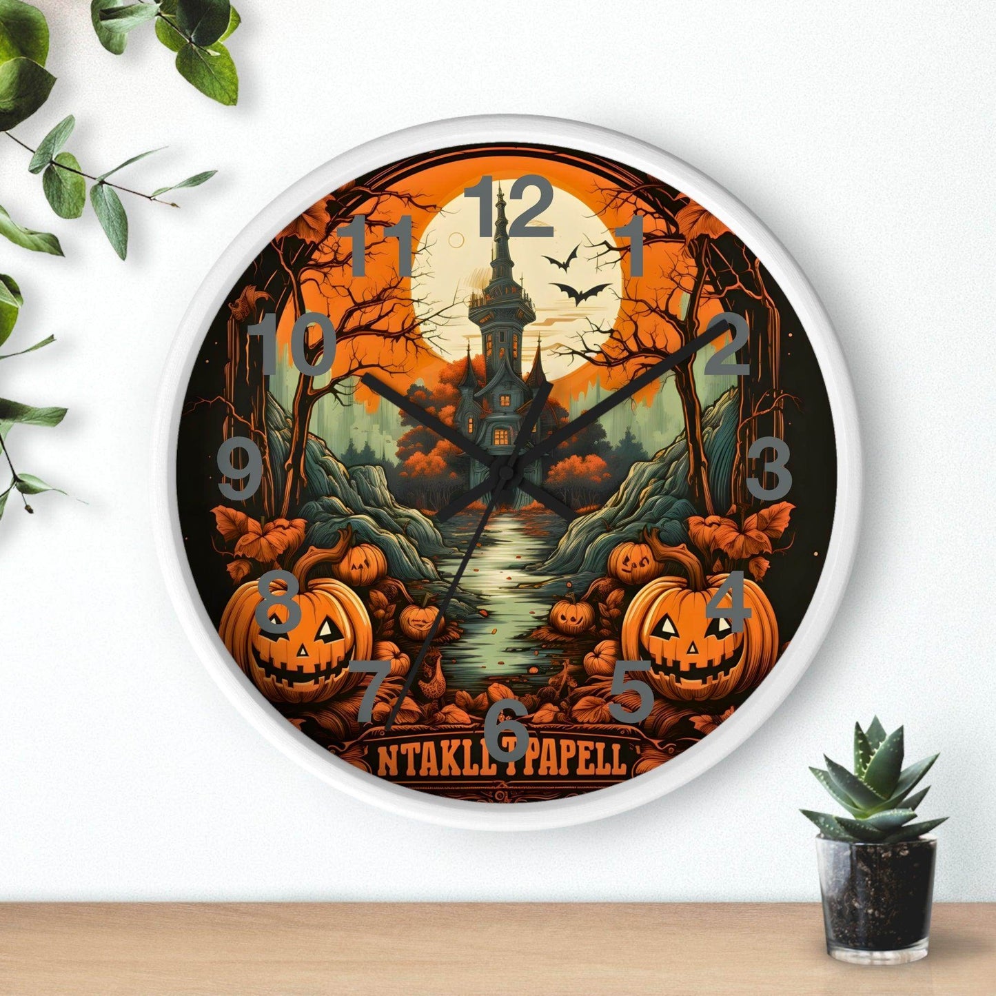Happy HALLOTHANKSMAS Clock Halloween Ghost Wall Clock Halloween Wall Clocks Halloween Clock Fall Clock Halloween Decor - Giftsmojo