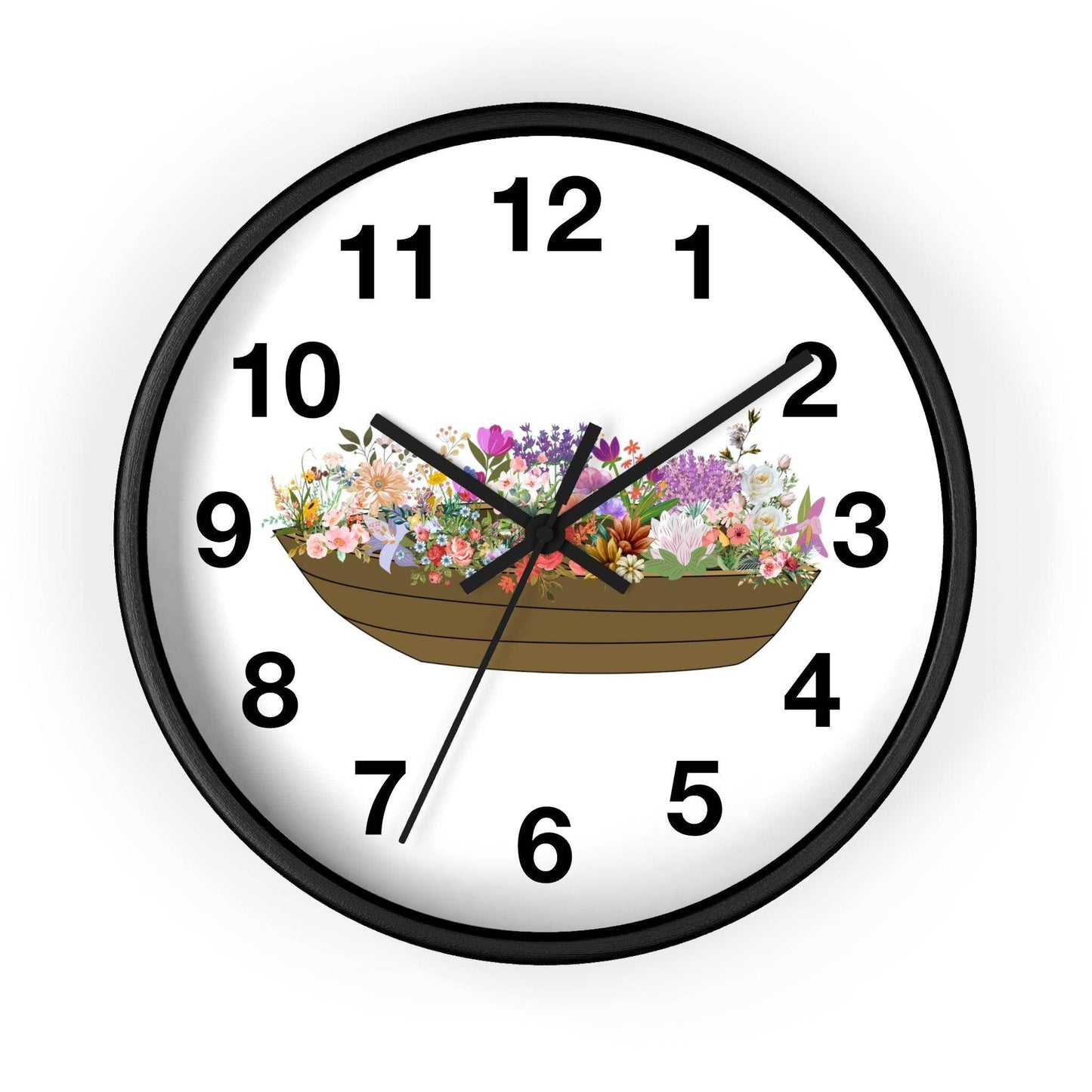 Boat Flower Wall Clock Floral Wall Clock Home Decor Gift House Warming gift - Unique Gift Farmhouse Clocks For Wall Living Room Bedroom - Giftsmojo