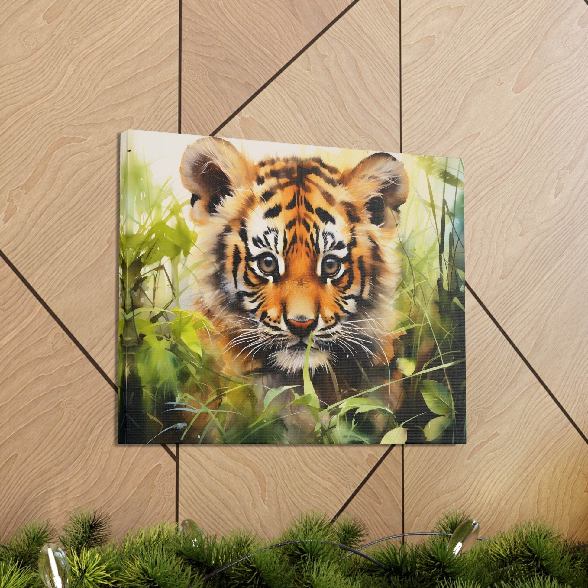Watercolor Baby Tiger In Nature Art Canvas Gallery Wraps Tiger Print Large Canvas Art Animal Wall Art minimalist Wall Art Lover Gift - Giftsmojo