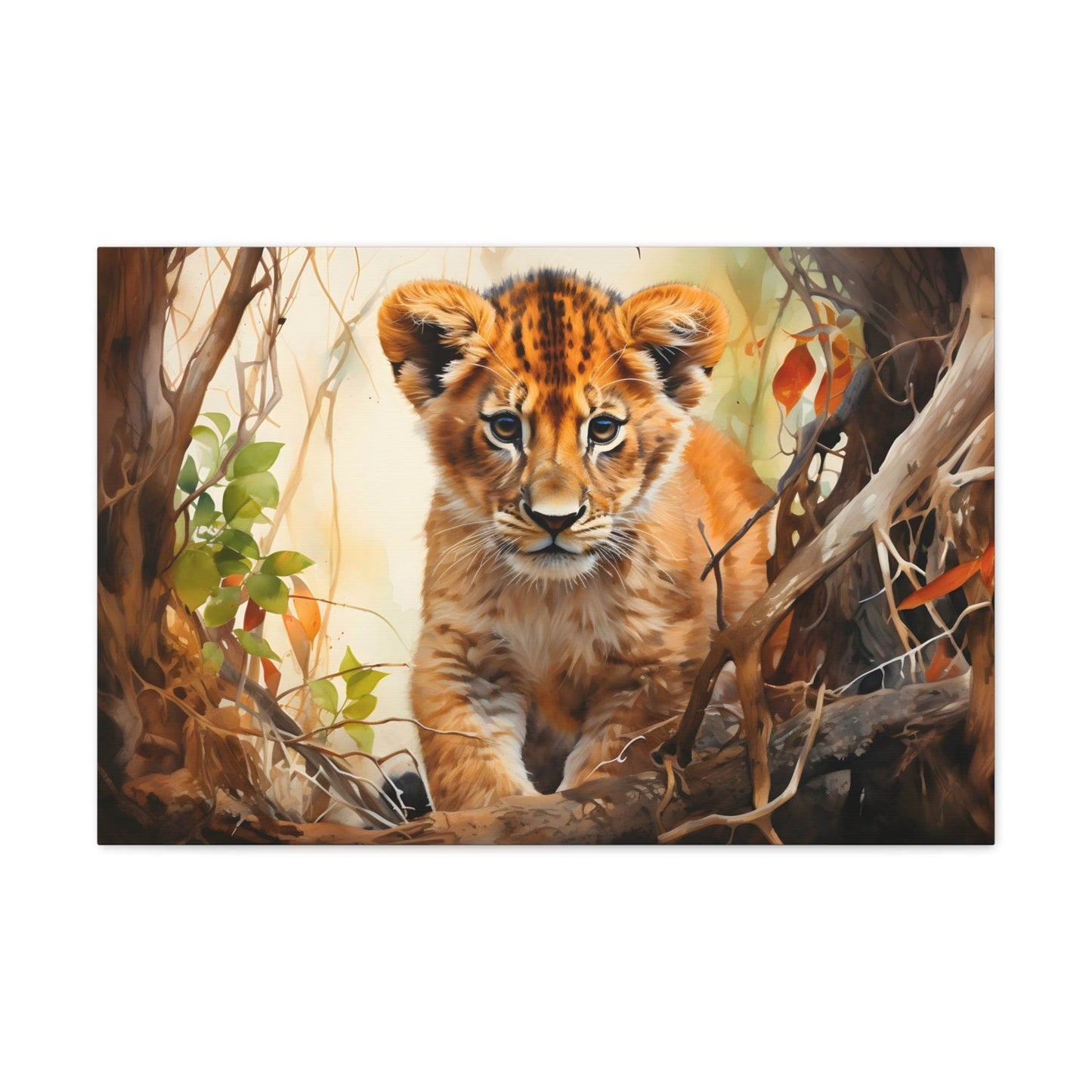 Watercolor Baby Lion In Nature Art Canvas Gallery Wraps Baby Lion Print Large Canvas Art Animal Wall Art minimalist Wall Art Lover Gift - Giftsmojo