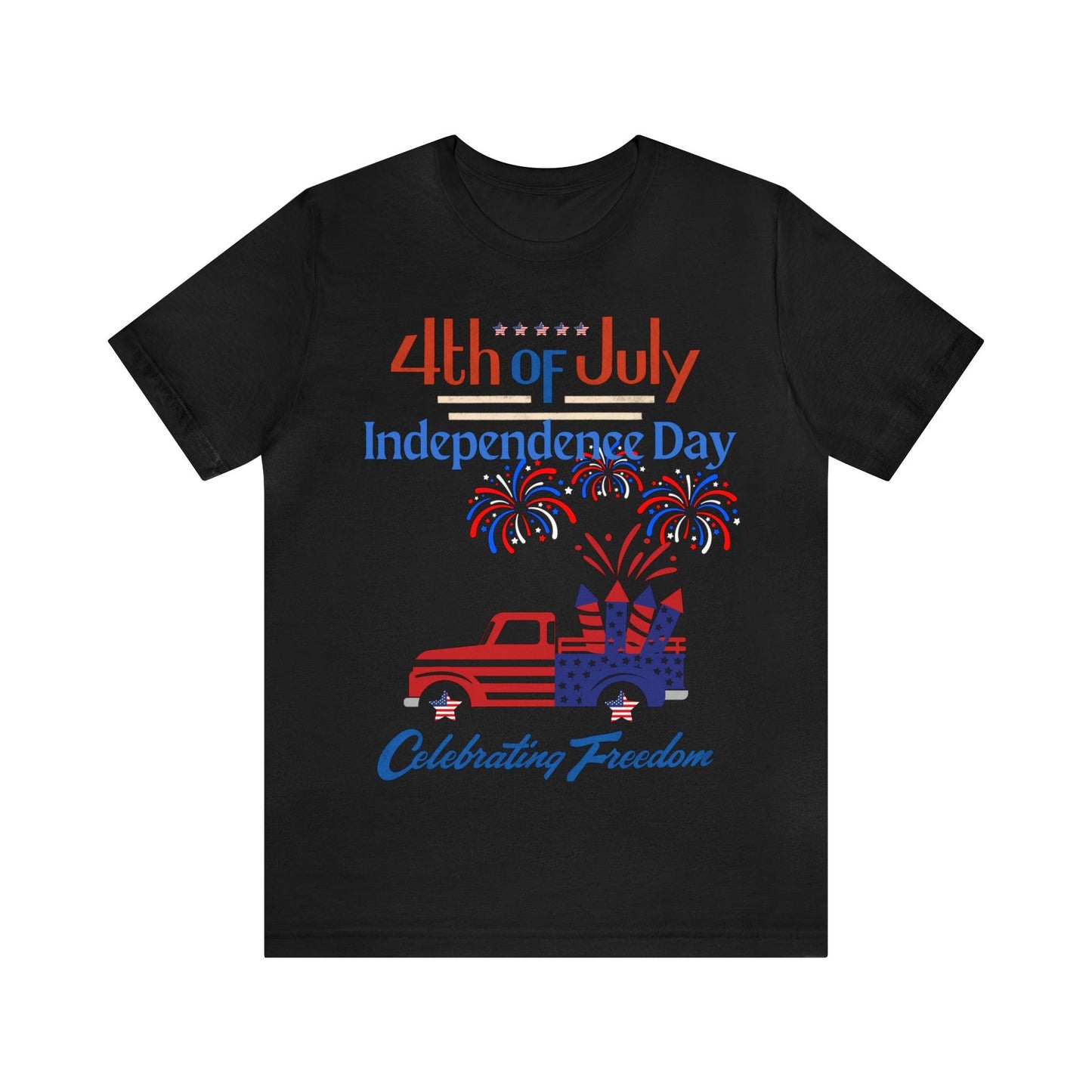 Celebrate Independence with our Patriotic Freedom Shirt! Men and Women's 4th of July Shirt featuring USA Flag, Fireworks, and Joyful Spirit!"