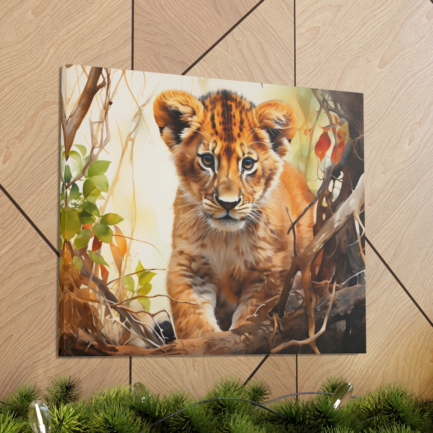 Watercolor Baby Lion In Nature Art Canvas Gallery Wraps Baby Lion Print Large Canvas Art Animal Wall Art minimalist Wall Art Lover Gift