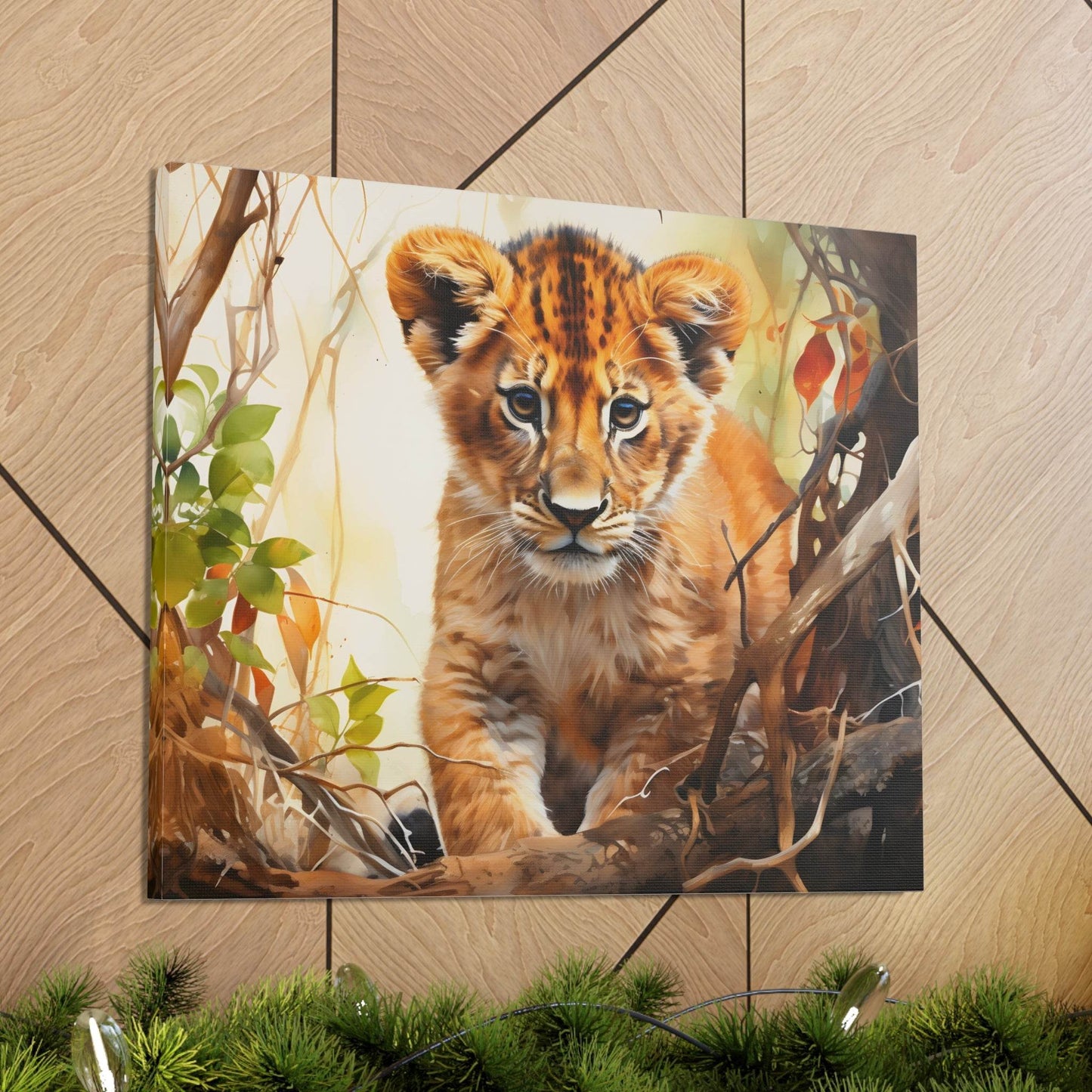 Watercolor Baby Lion In Nature Art Canvas Gallery Wraps Baby Lion Print Large Canvas Art Animal Wall Art minimalist Wall Art Lover Gift - Giftsmojo