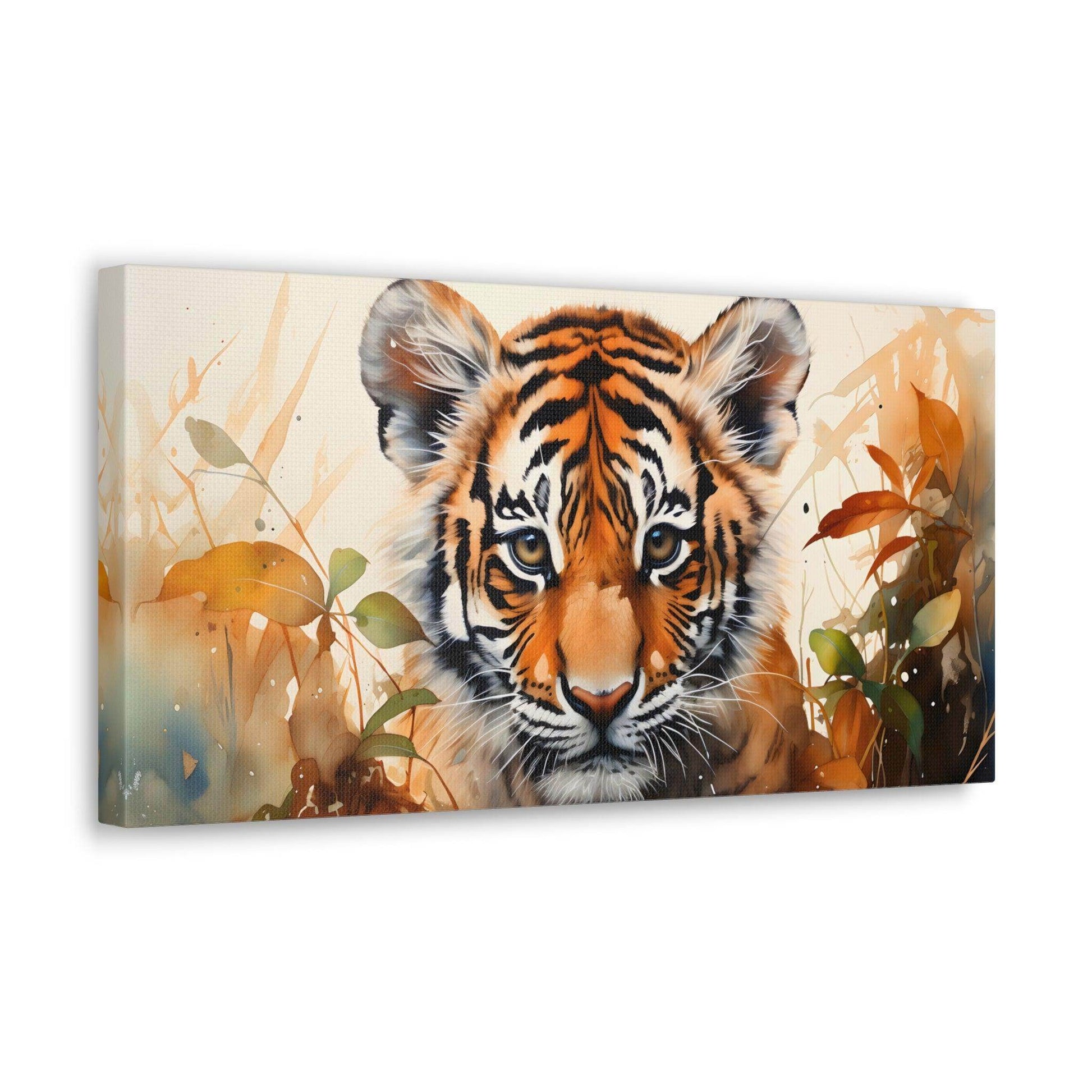 Watercolor Baby Tiger In Nature Art Canvas Gallery Wraps Tiger Print Large Canvas Art Animal Wall Art minimalist Wall Art Lover Gift - Giftsmojo
