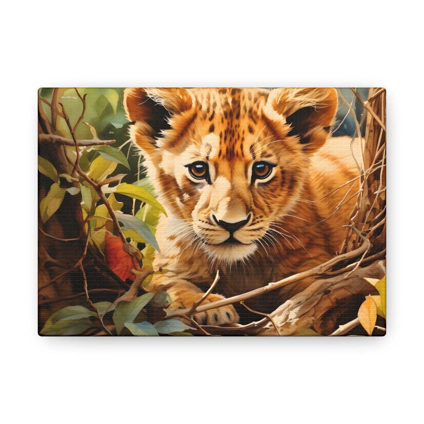 Watercolor Baby Lion In Nature Art Canvas Gallery Wraps Baby Lion Print Large Canvas Art Animal Wall Art minimalist Wall Art Lover Gift